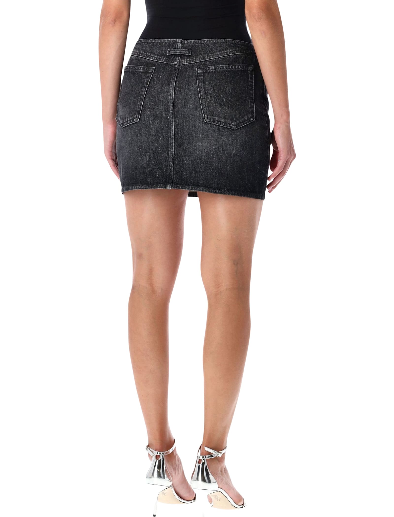 Jean Paul Gaultier Black Washed Denim Mini Skirt With Zips In Black