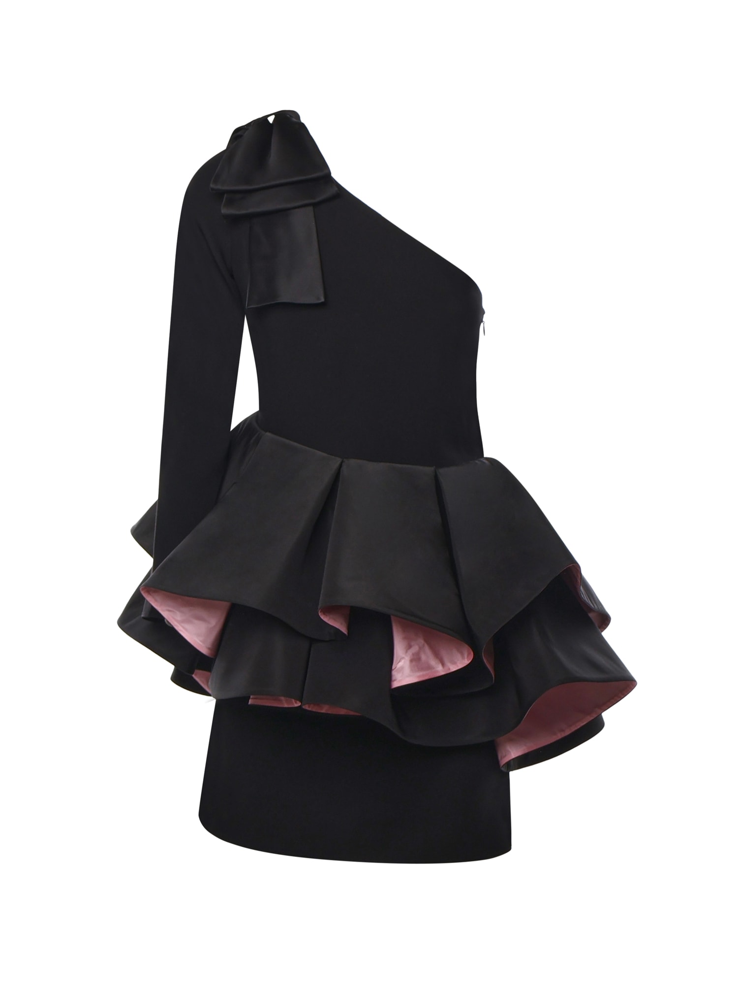 Valentino One-shoulder Dress With Ruffles In Black