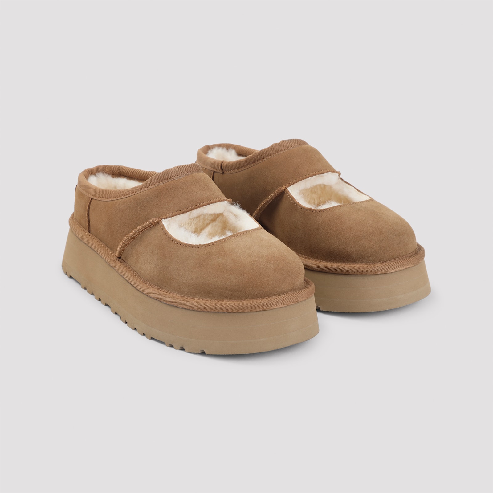 Ugg Bea Mary-jane Flatform Suede Slippers In Brown