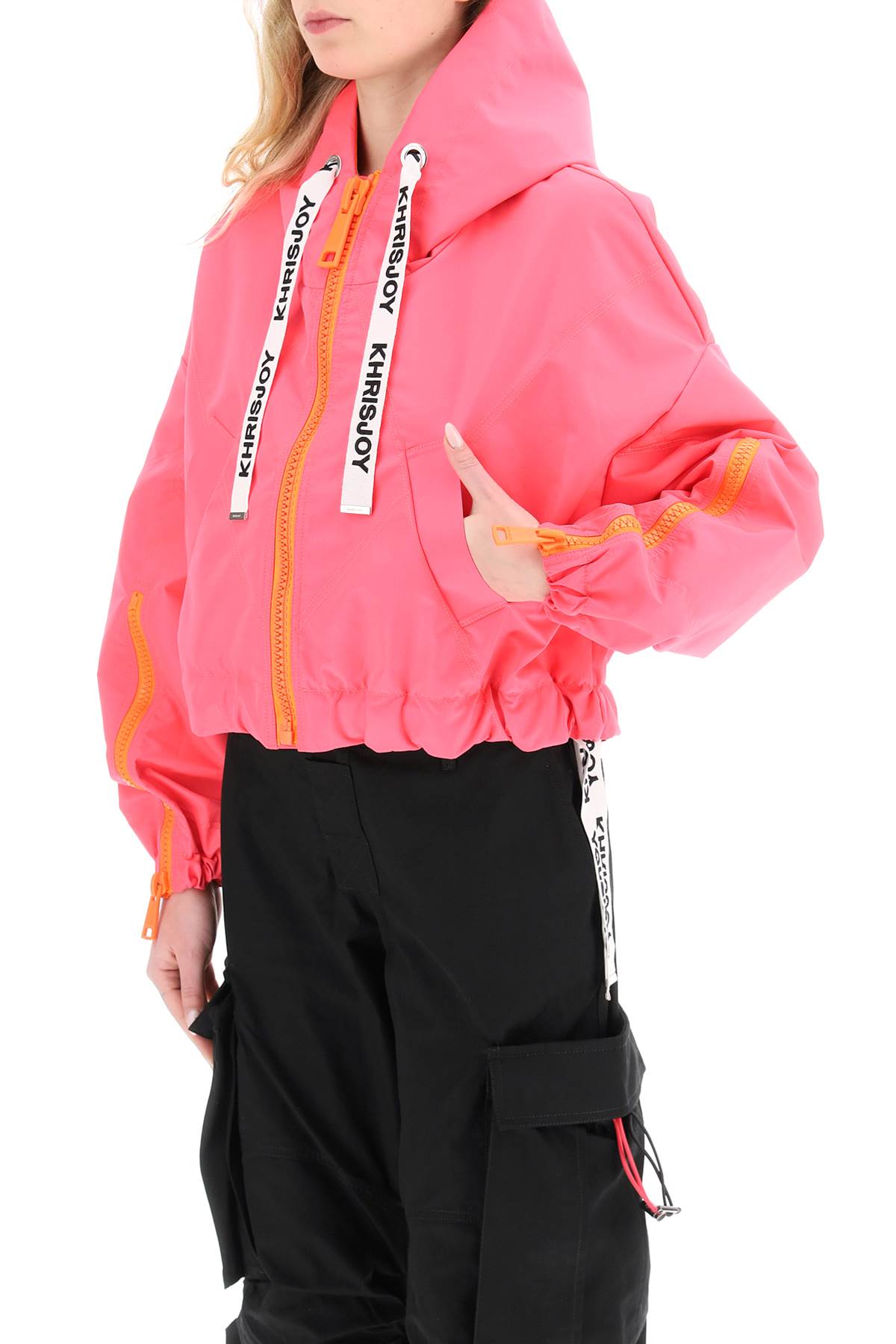Shop Khrisjoy Khris Crop Windbreaker Jacket In Flamingo Pink