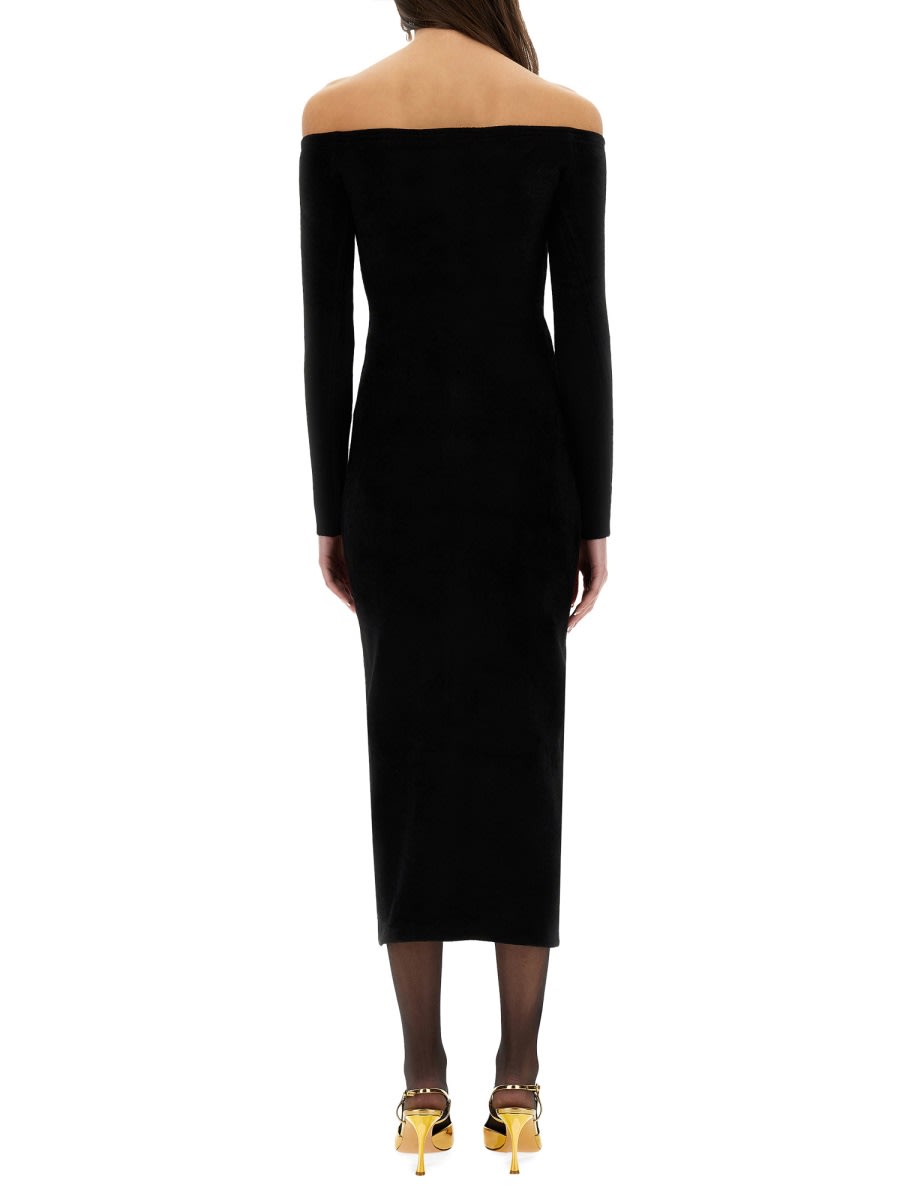 Self-portrait Off-the-shoulder Button-embellished Chenille Midi Dress In Black