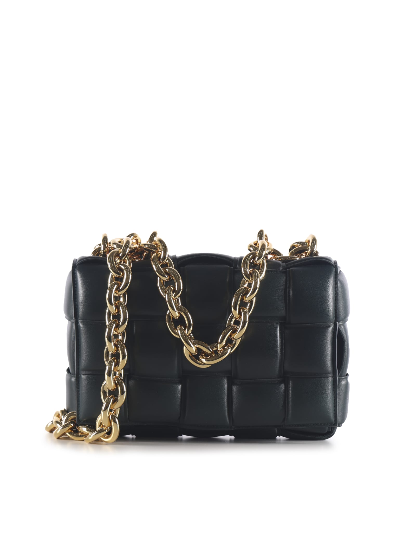 Bottega Veneta The Chain Cassette Bag In Leather In Inkwell-gold