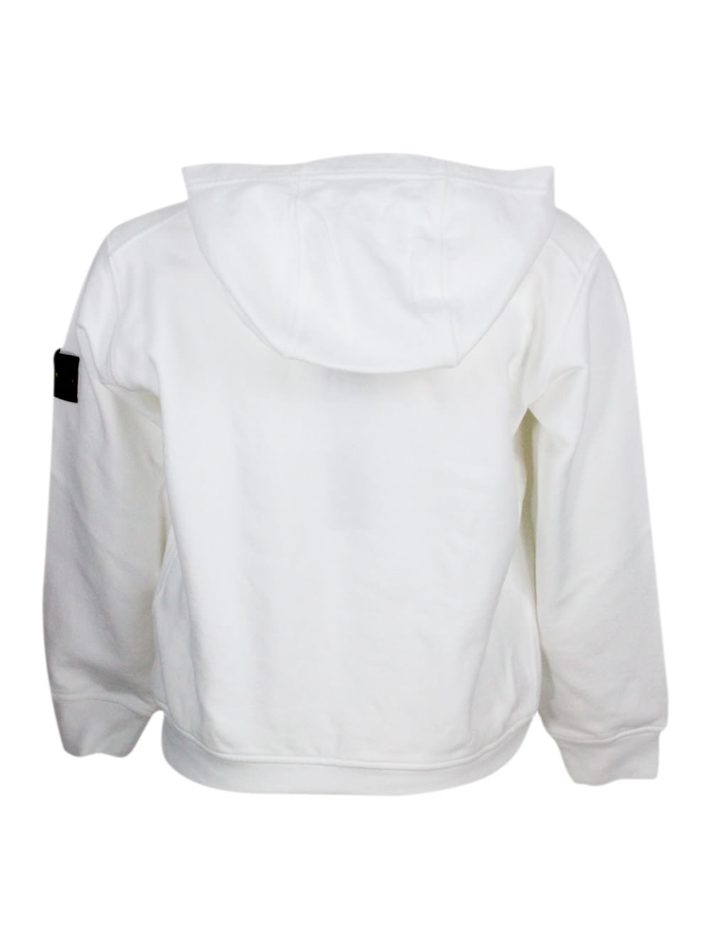 Stone Island Cotton Sweatshirt With Hood, Kangaroo Pockets And Logo On The Sleeve In White