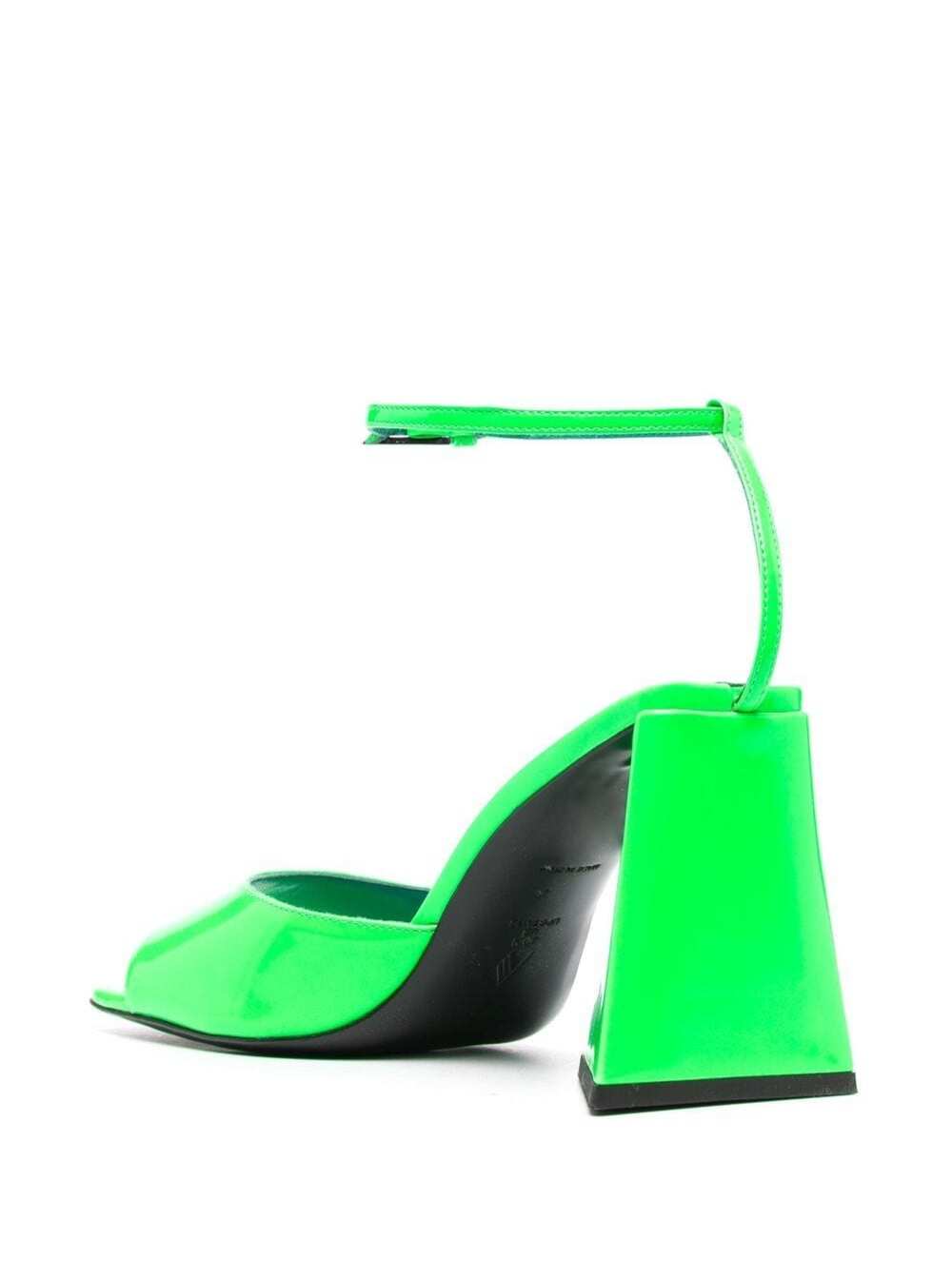 Shop Attico Piper Neon Green Sandals With Pyramid Heel In Eco Patent Leather Woman The