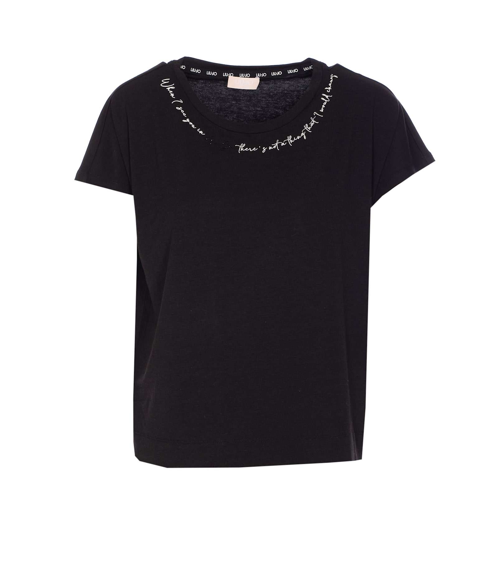 Liu •jo Crewneck T-shirt With Graphic And Strass Detail In Black