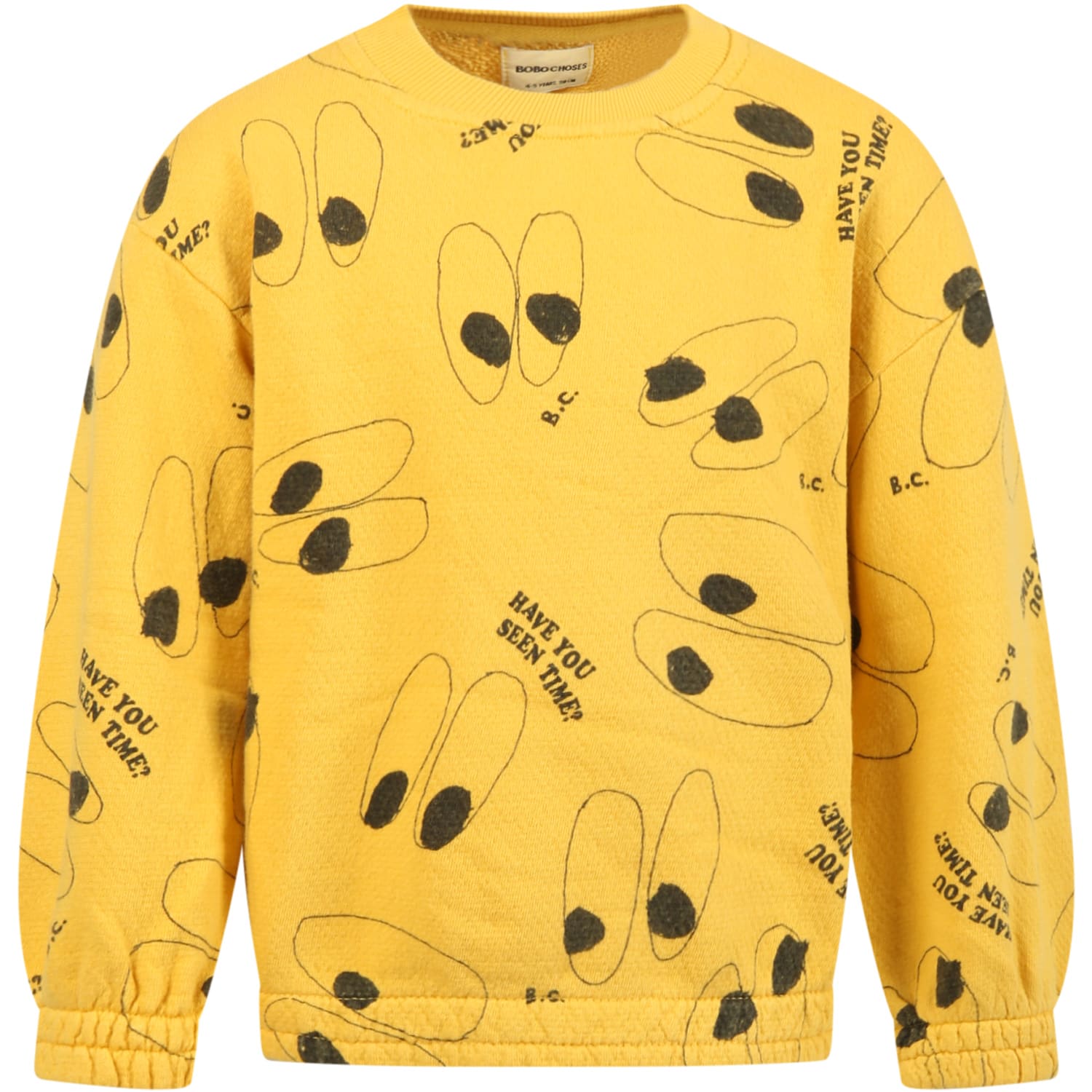 Bobo Choses Yellow Sweatshirt For Kids With Black Eyes And Logo