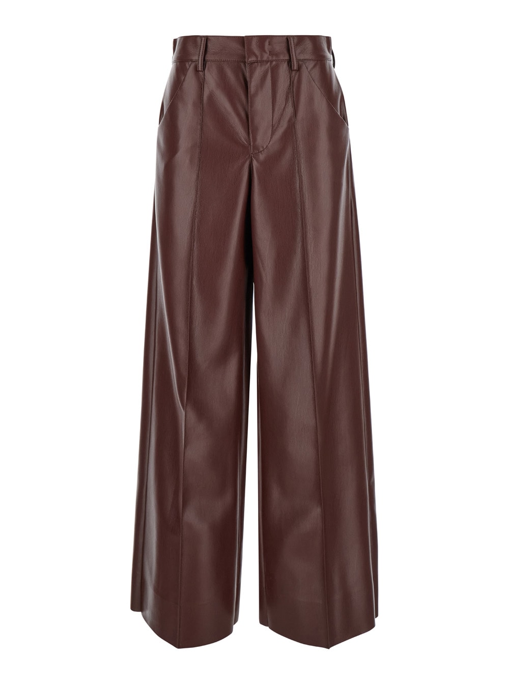 Wide Brown Pants With Concealed Closure In Eco Leather Woman