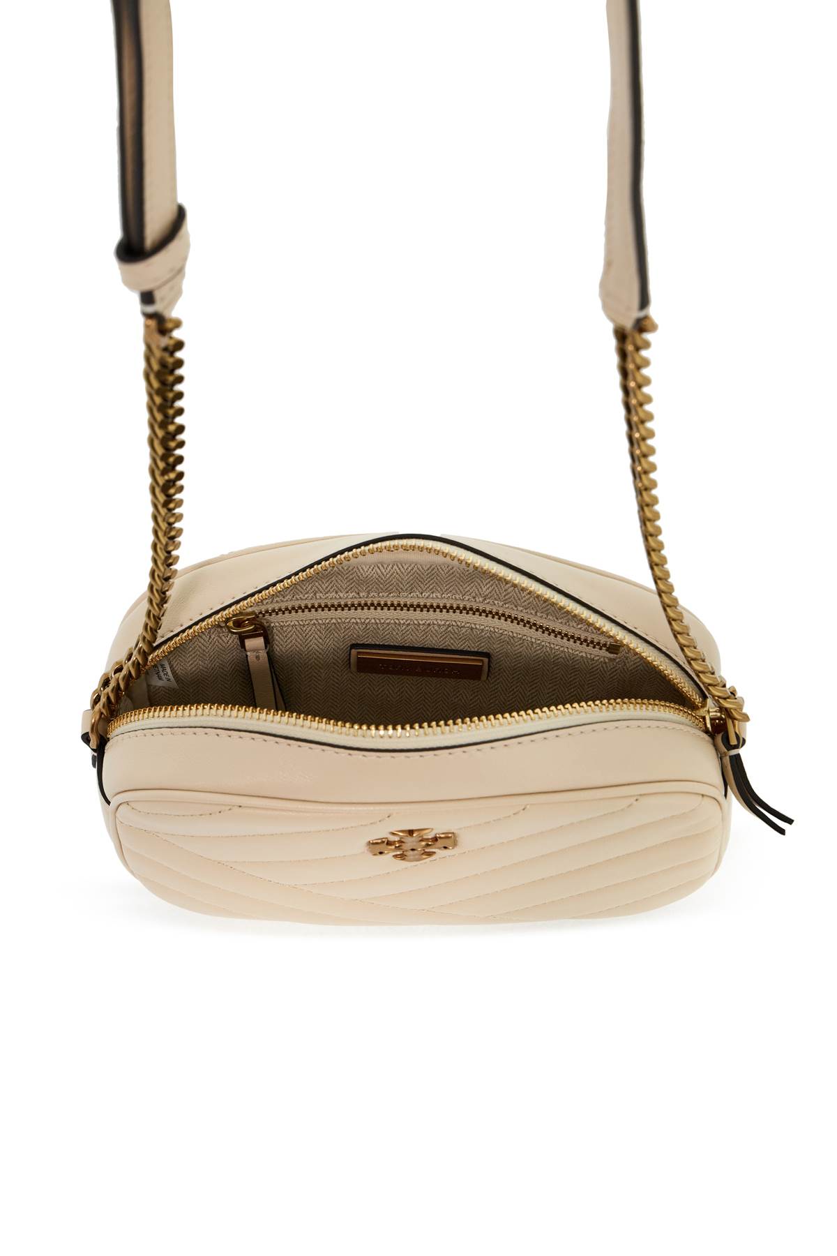 Shop Tory Burch Chevron Small Kira Camera Bag In New Cream