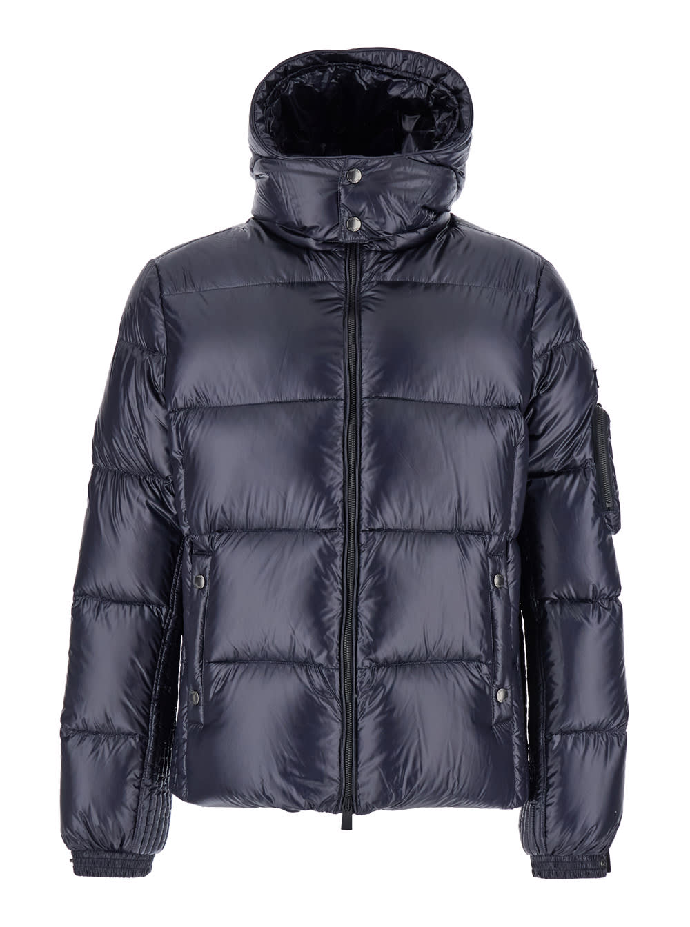 belbo Blue Down Jacket With Hood And Logo Patch In Tech Fabric Man TATRAS