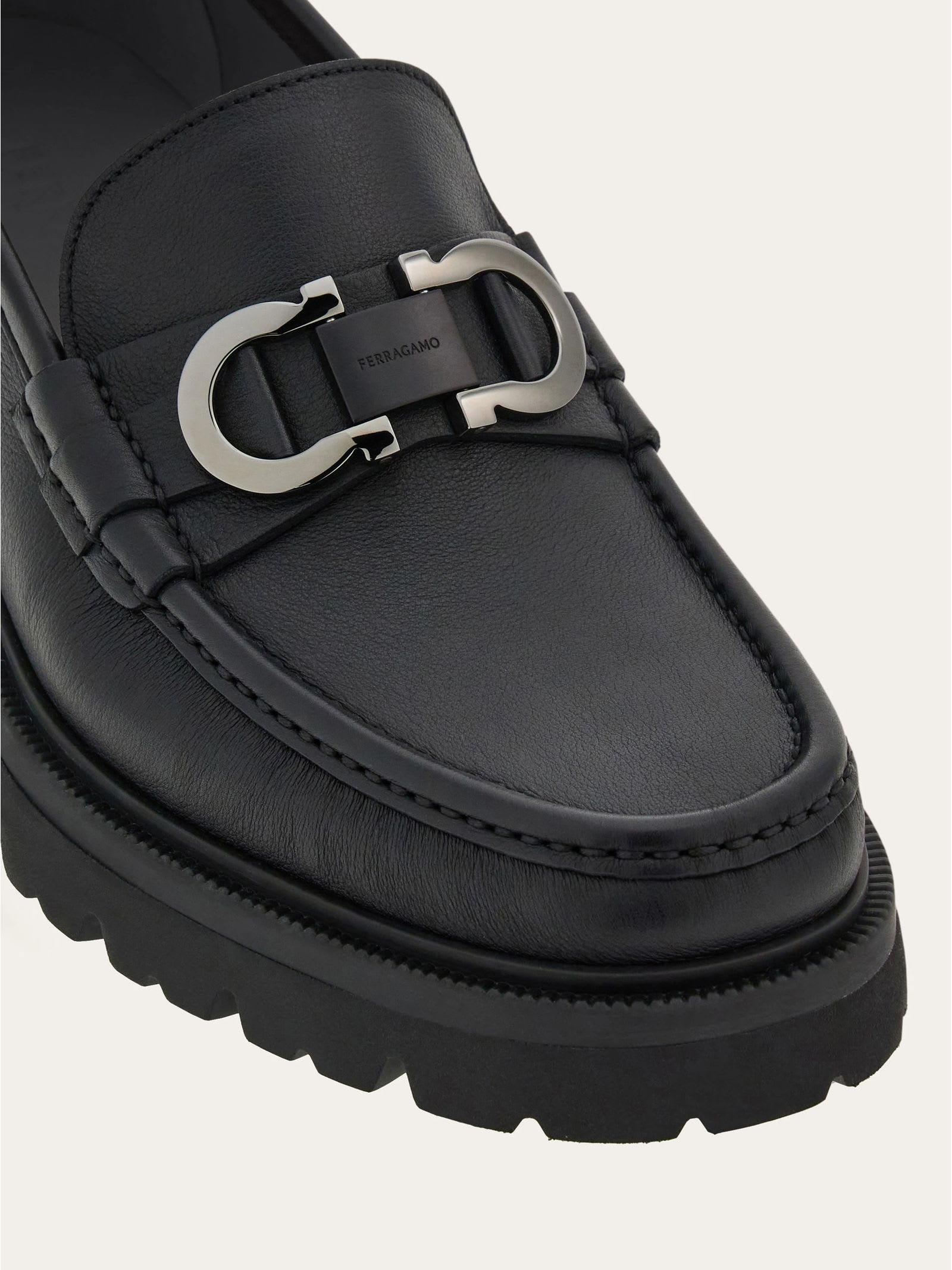 Shop Ferragamo Black Calf Leather Loafers