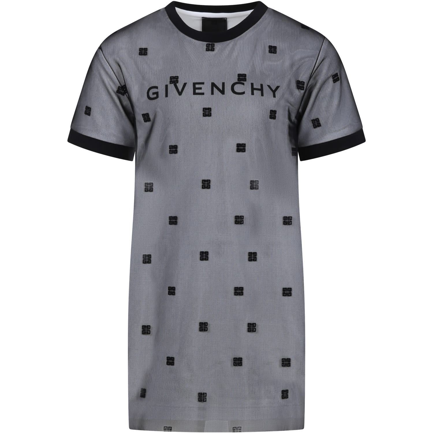 Shop Givenchy Black Dress For Girl With All-over Logo In Nero