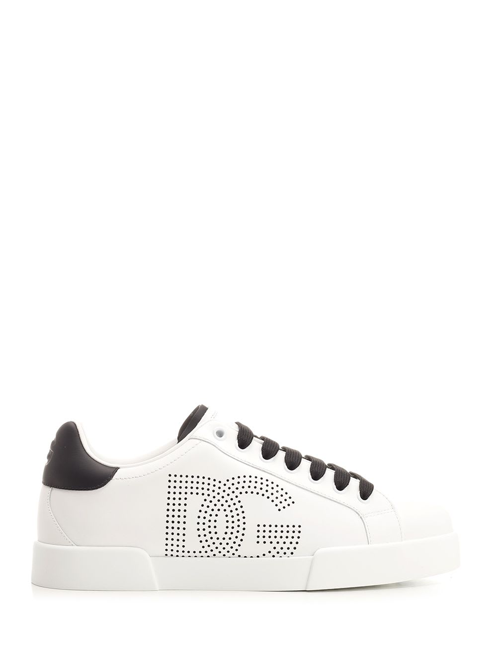Dolce & Gabbana Portofino' White Low Top Sneakers With Perforated Logo In Leather In White