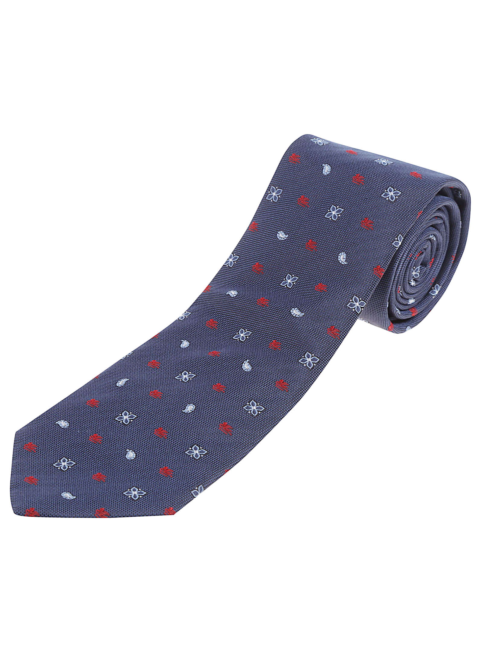 Etro Embroidered Silk Tie In Purple