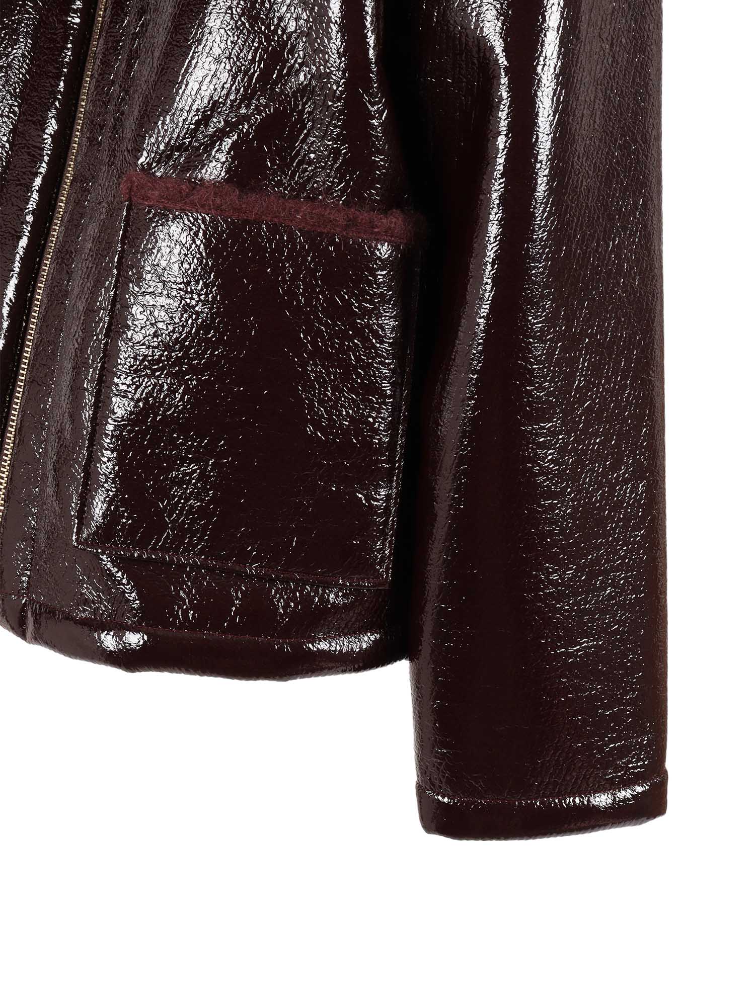 Lorena Antoniazzi High-neck Zip-front Jacket In Burgundy