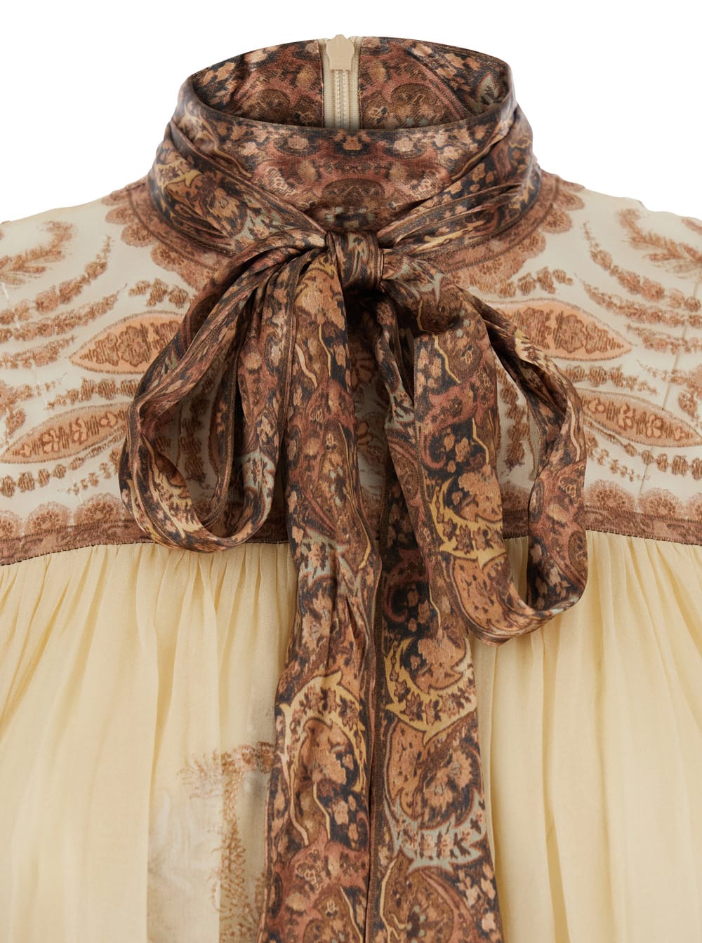 Zimmermann Hypnotic Multicolor Mini Dress With Pussybow Collar And All-over Paisley Print In Silk Blend Woman In Neutral