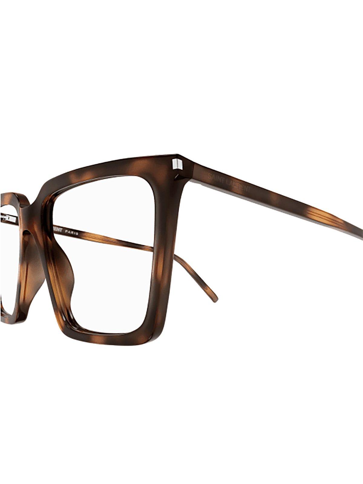 Saint Laurent Square Frame Glasses In 002 Havana Havana Transpa