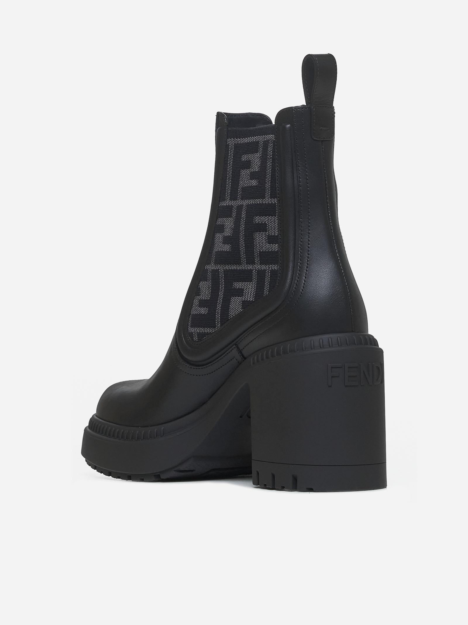 Shop Fendi Domino Biker Leather Ankle Boots In Black