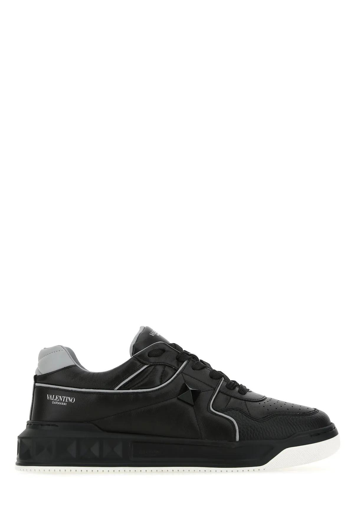Shop Valentino Black Nappa Leather One Stud Sneakers
