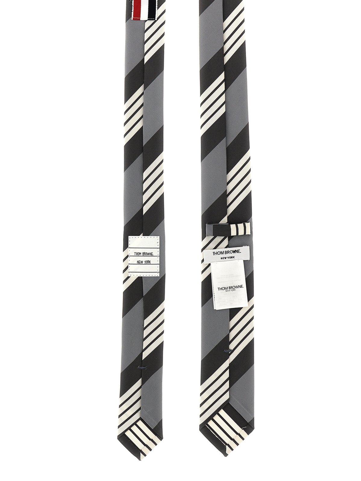 Shop Thom Browne Logo Patch Striped Tie In Grey