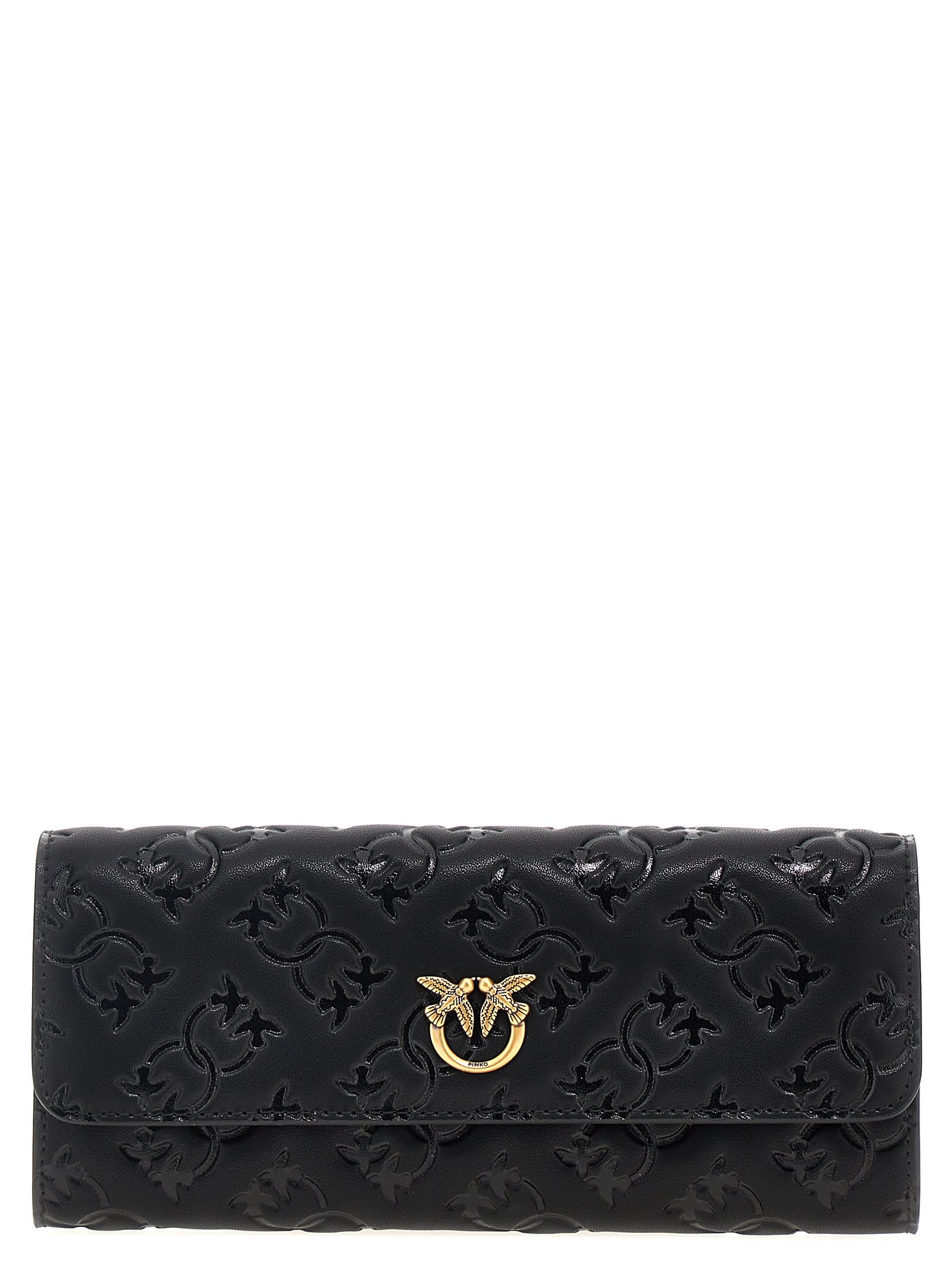 Shop Pinko Love Tiny Birds Wallet On Chain In Nero-antique Gold