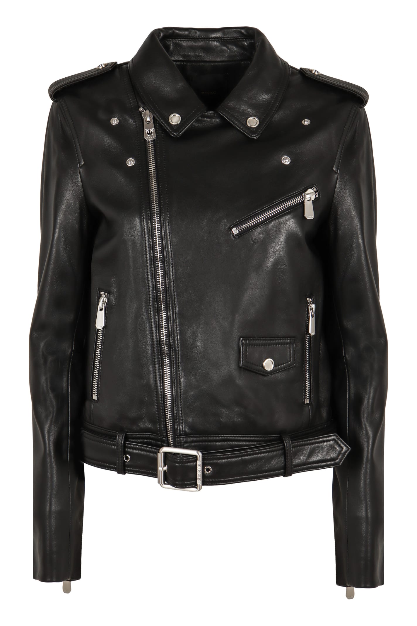 Shop Pinko Costa Rica Leather Jacket In Black