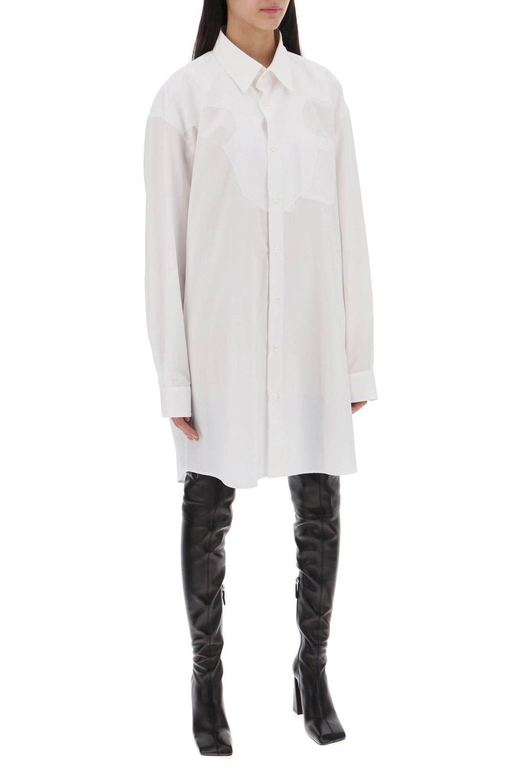 Shop Maison Margiela Button-up Mini Shirt Dress In Optic White (white)