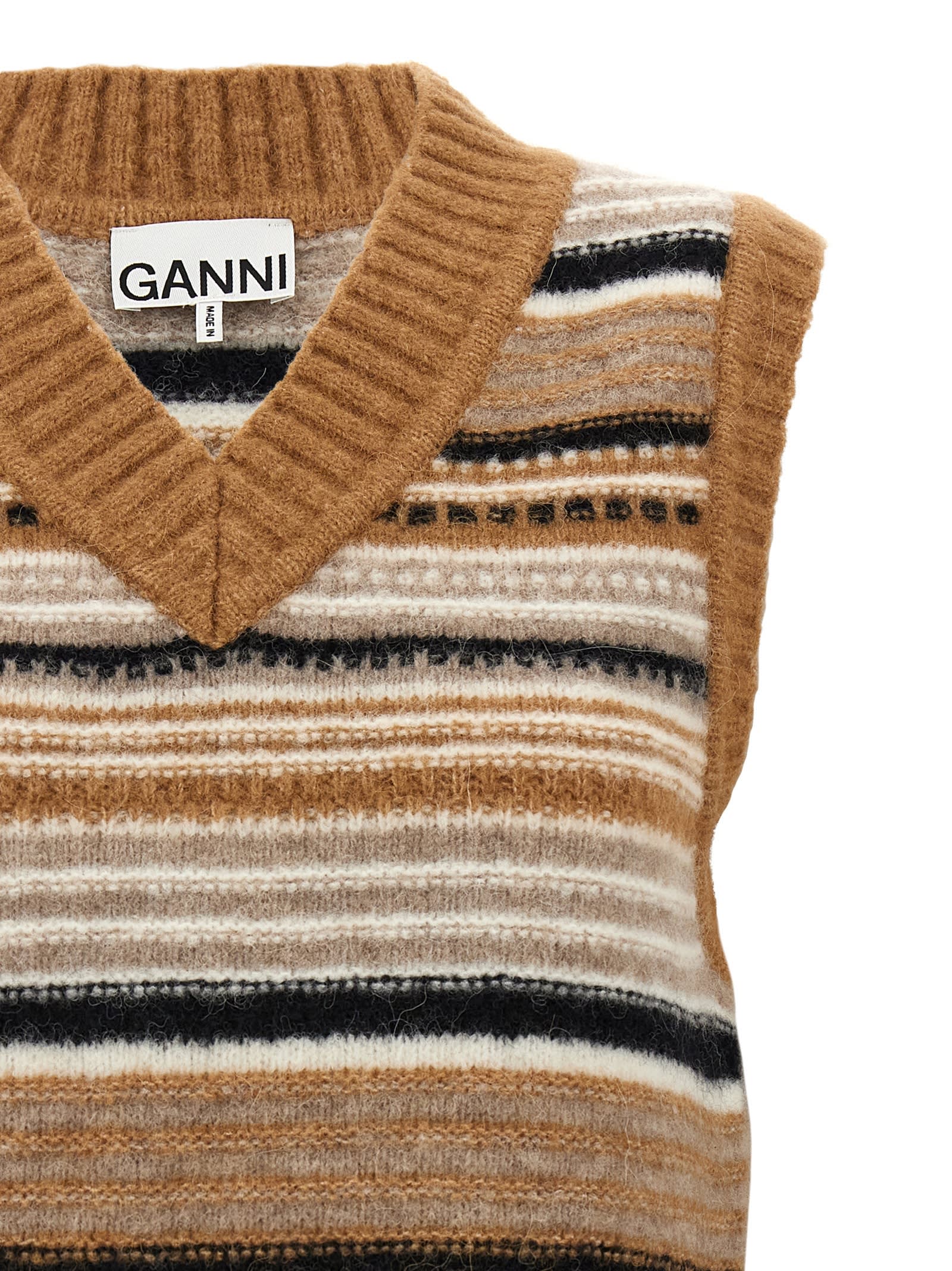 Shop Ganni Striped Vest In Beige