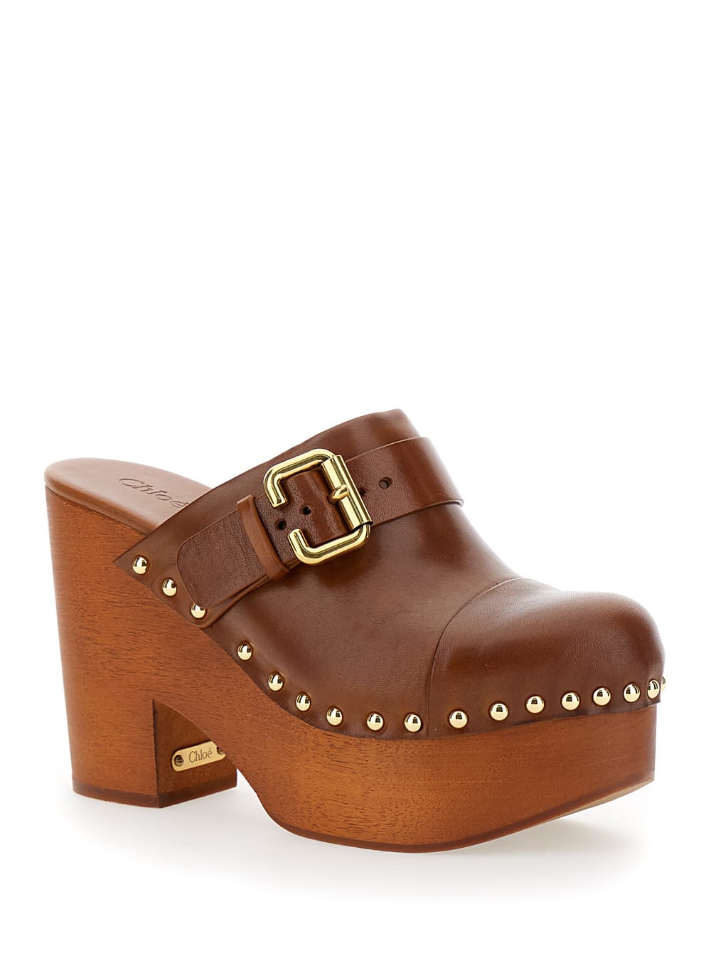 Shop Chloé Jeanette Brown Wedge Clog In Leather And Wool Woman In Gingerbrown