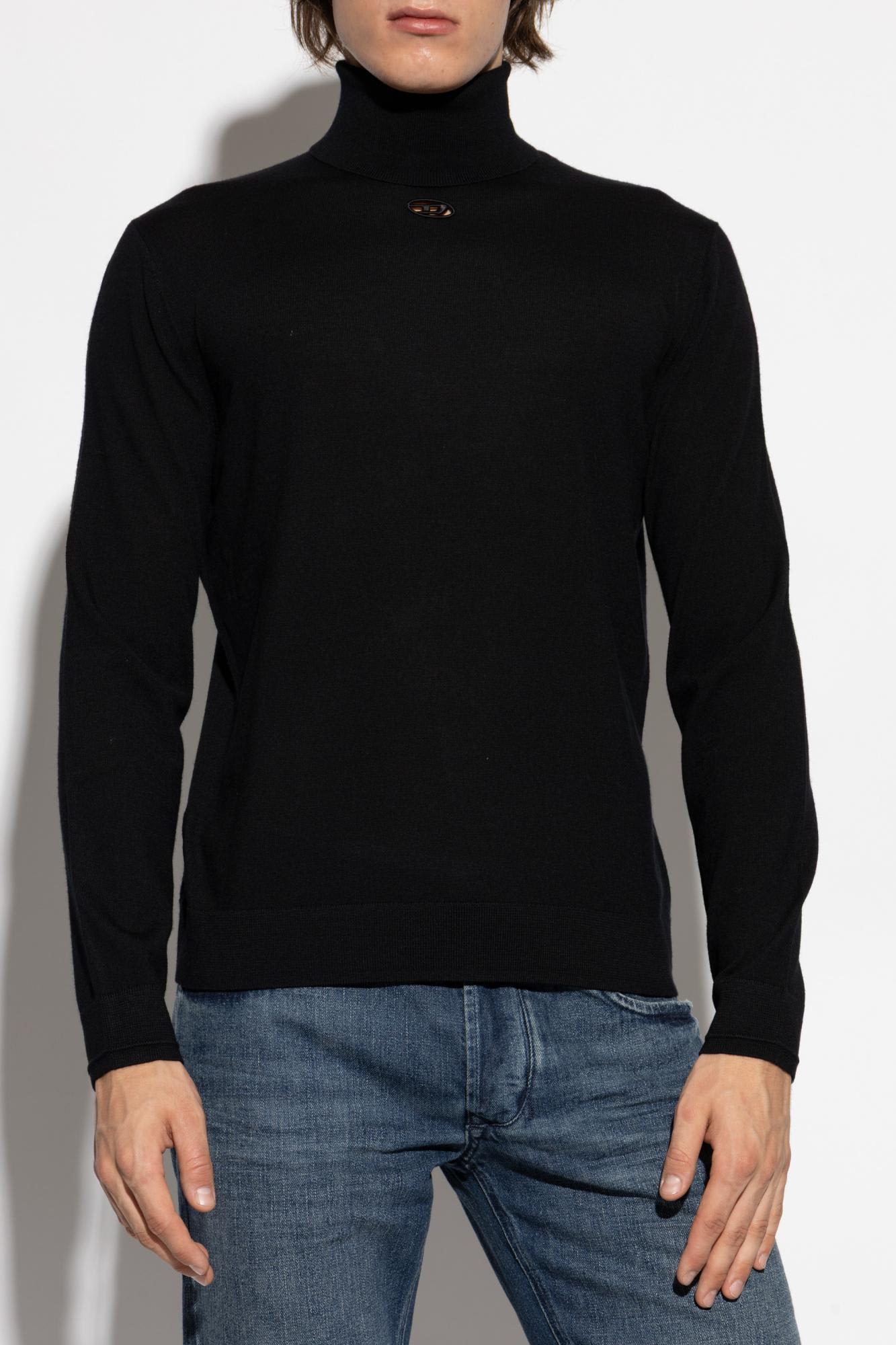 Diesel Black High Neck Sweater With Oval D Logo On The Front In Black