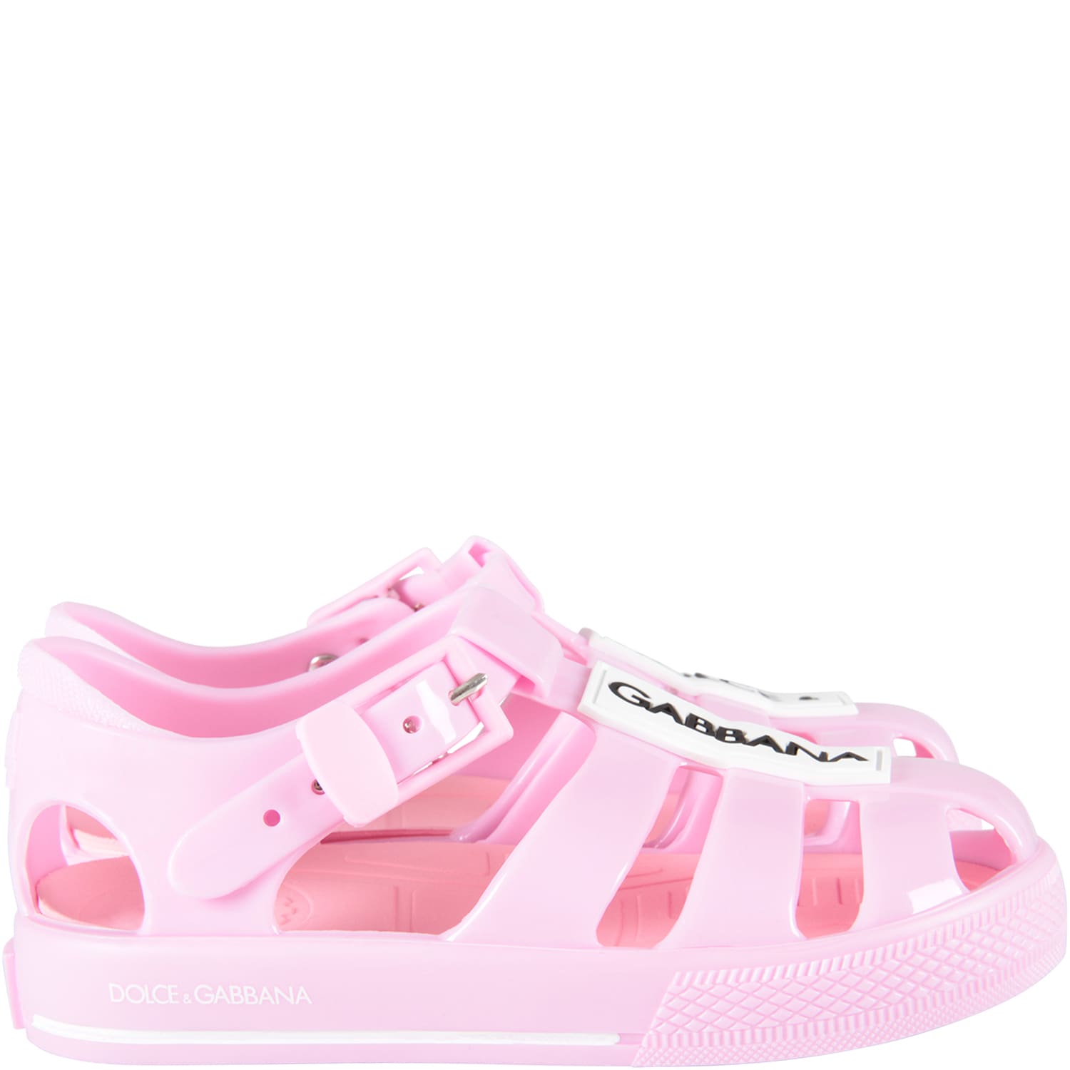 Dolce & Gabbana Pink Sandals For Girl With Black Logo