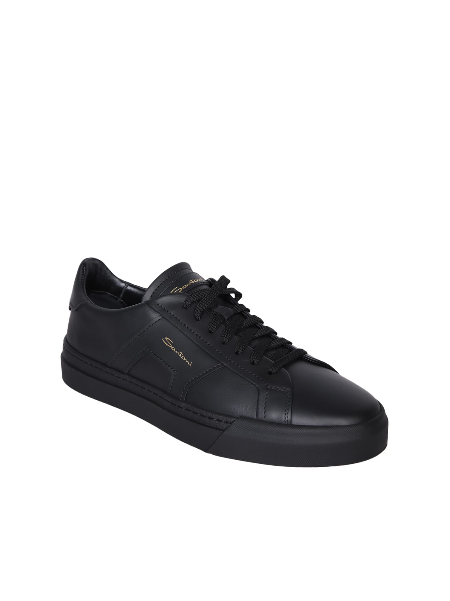 Shop Santoni Dbs Logo Black Sneakers