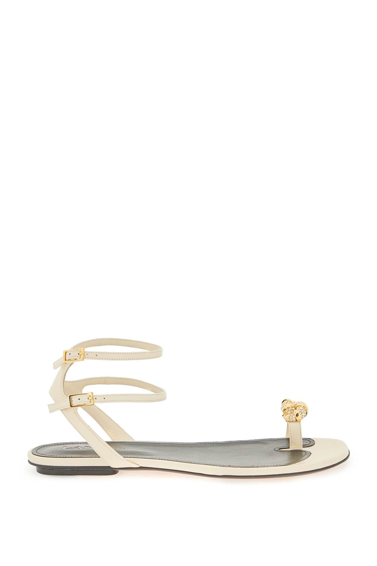 LANVIN SWING LEATHER LOW SANDALS WITH MELODIE JEWEL
