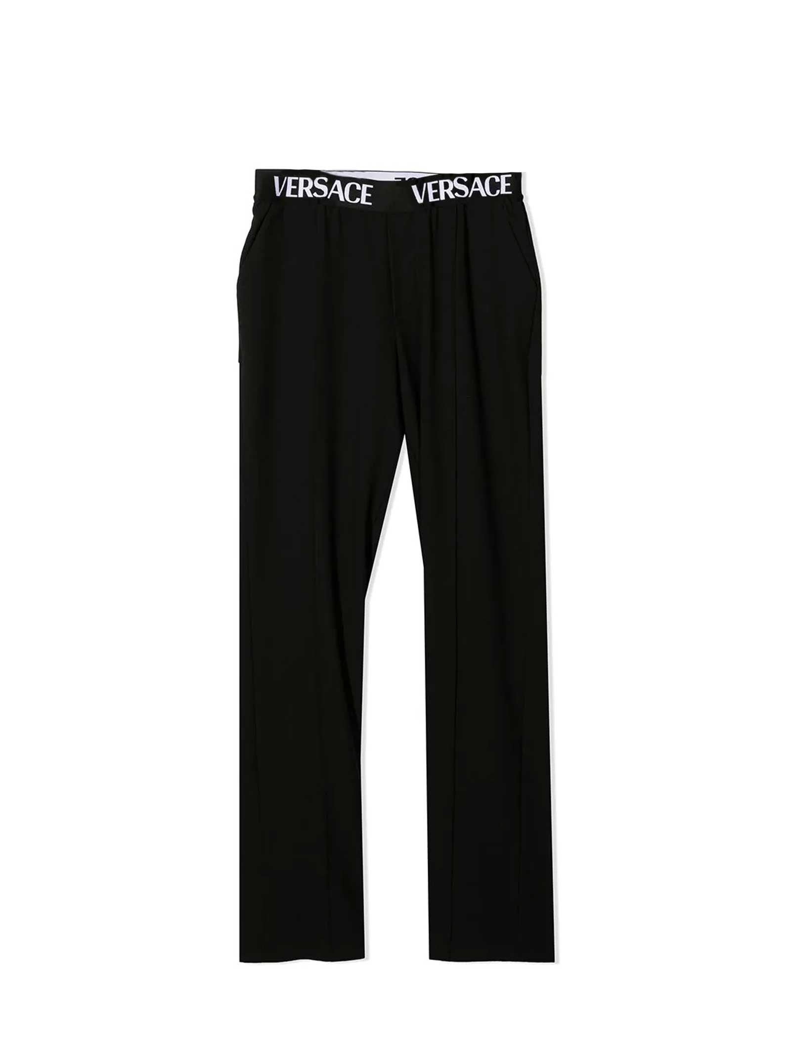 VERSACE BLACK TROUSERS WITH LOGO KIDS