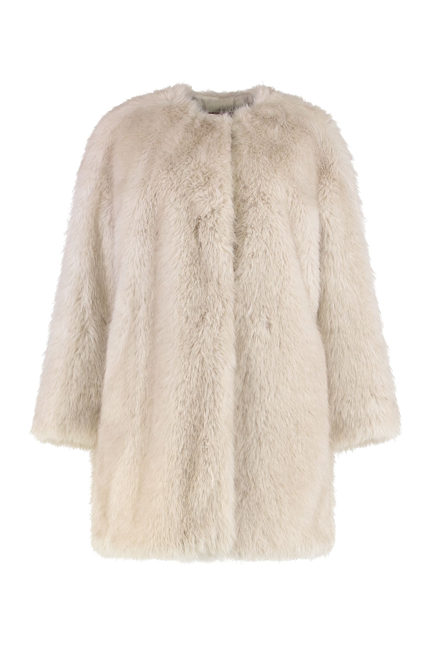 Max Mara Studio Coat In Faux Fur In Neutral