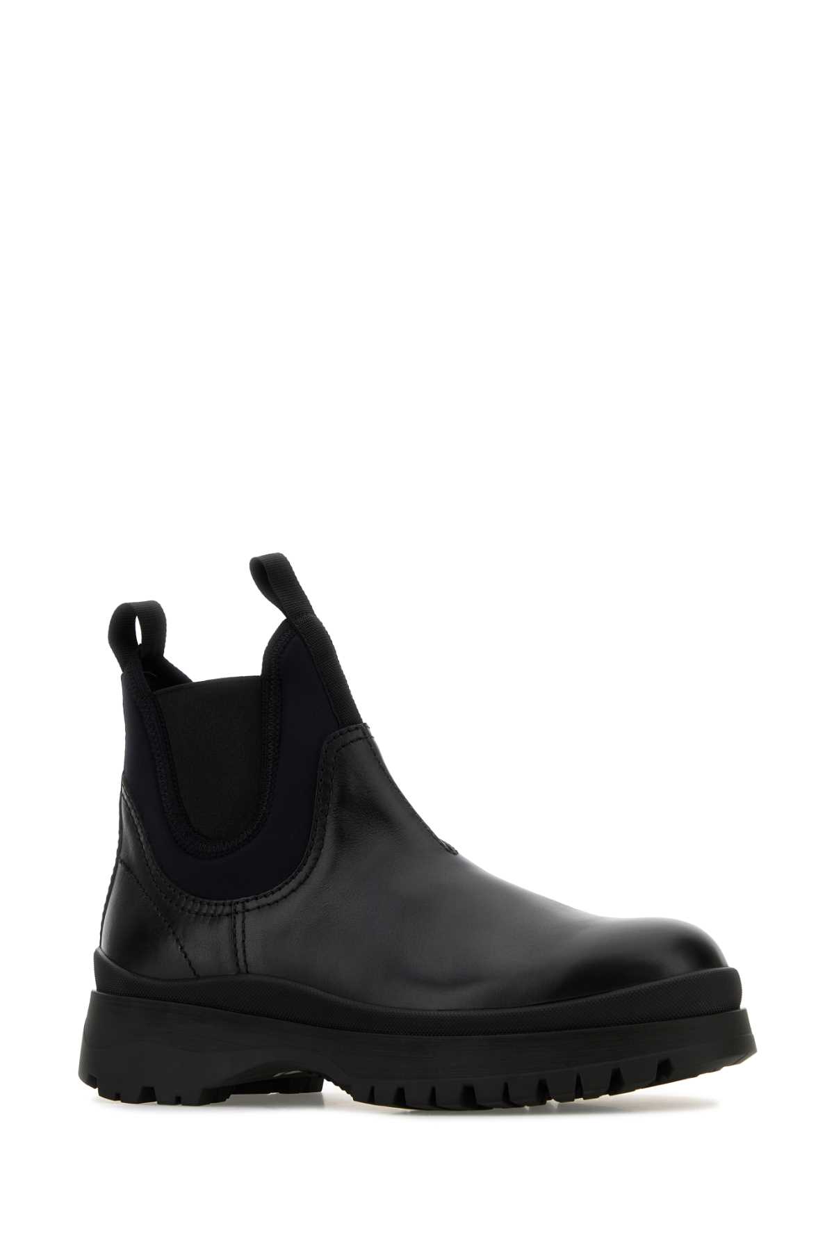 Shop Prada Black Leather Ankle Boots In Nero