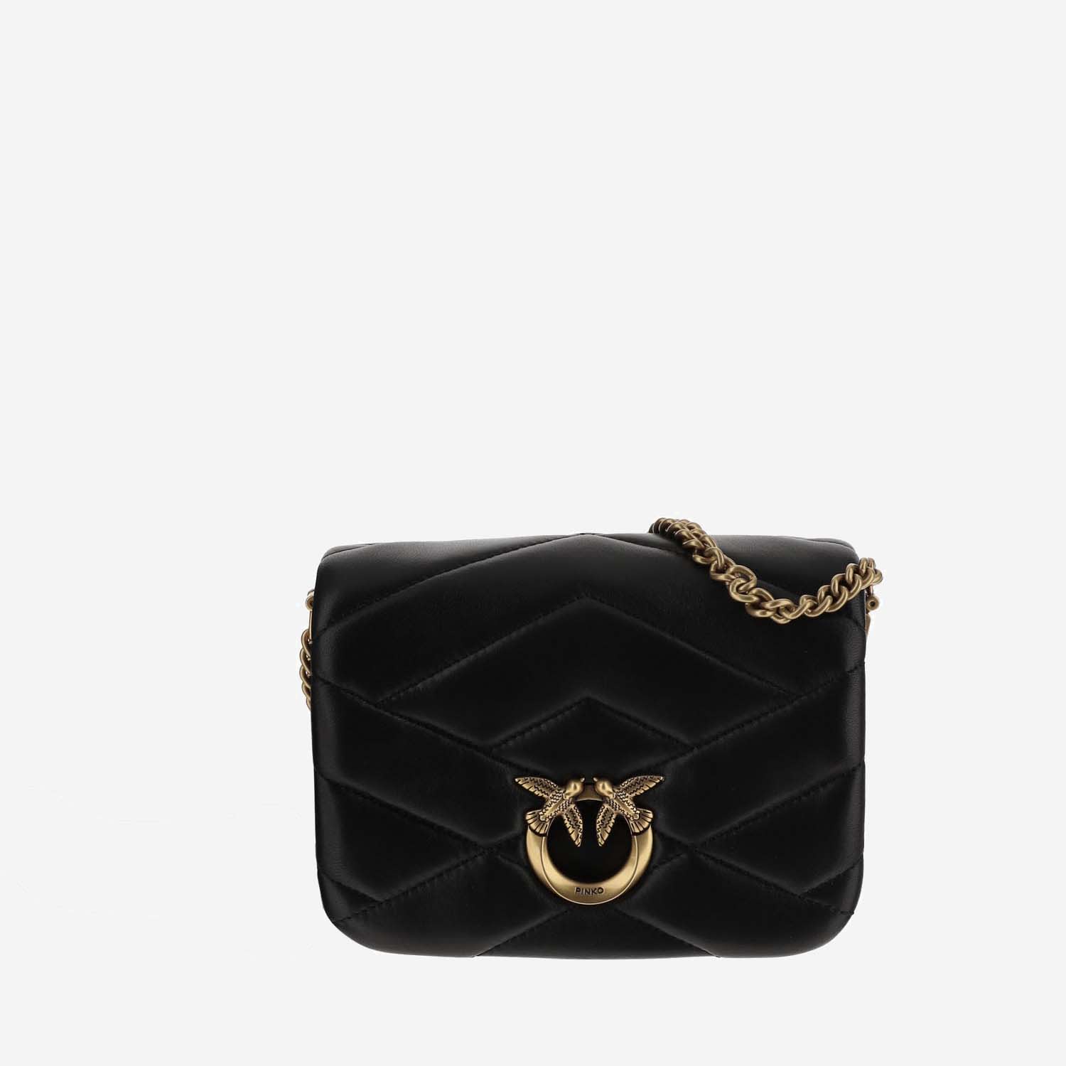 Shop Pinko Love Birds Quilted Shoulder Bag In Black