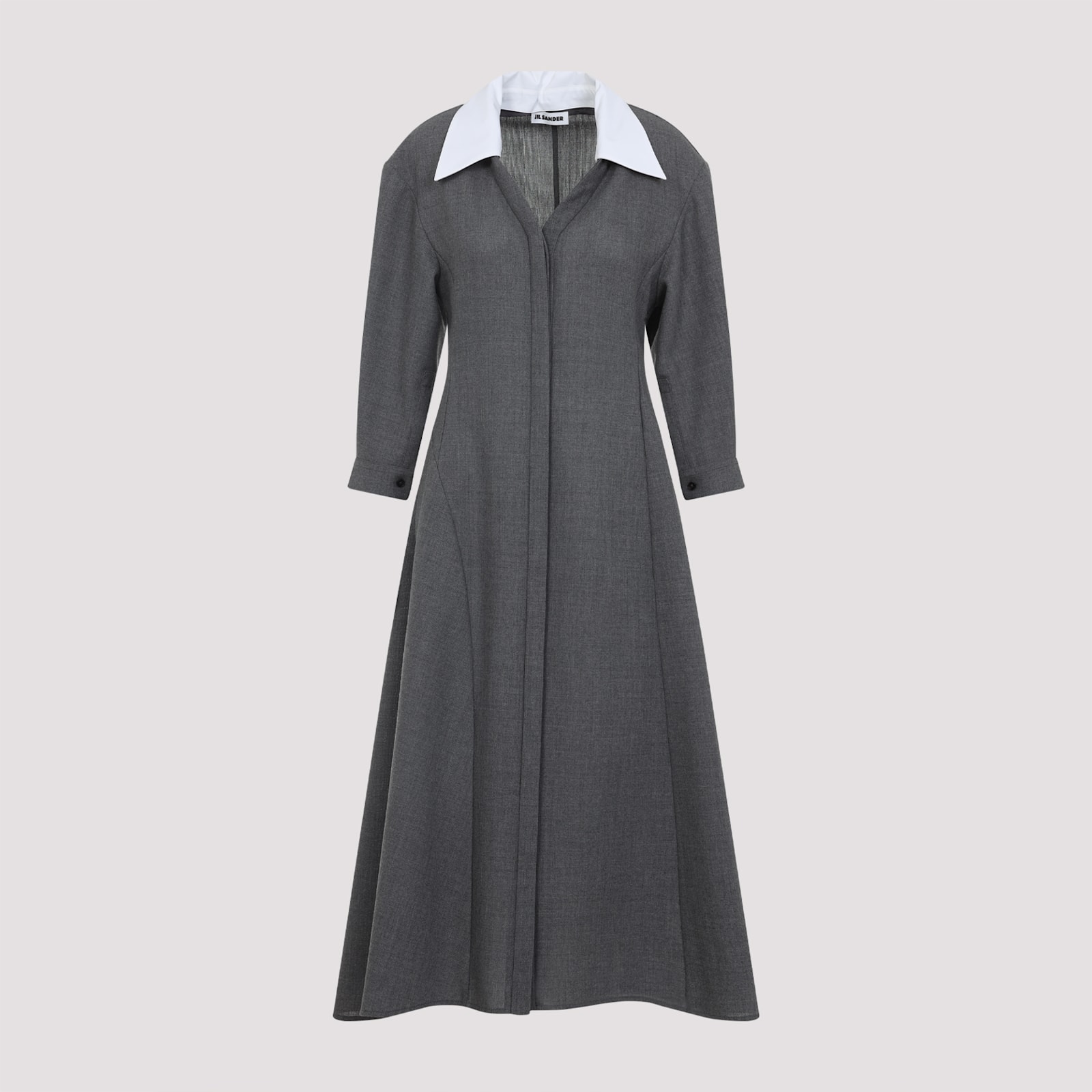 Jil Sander Mid-length Wool Dress With Contrasting Collar In Gray