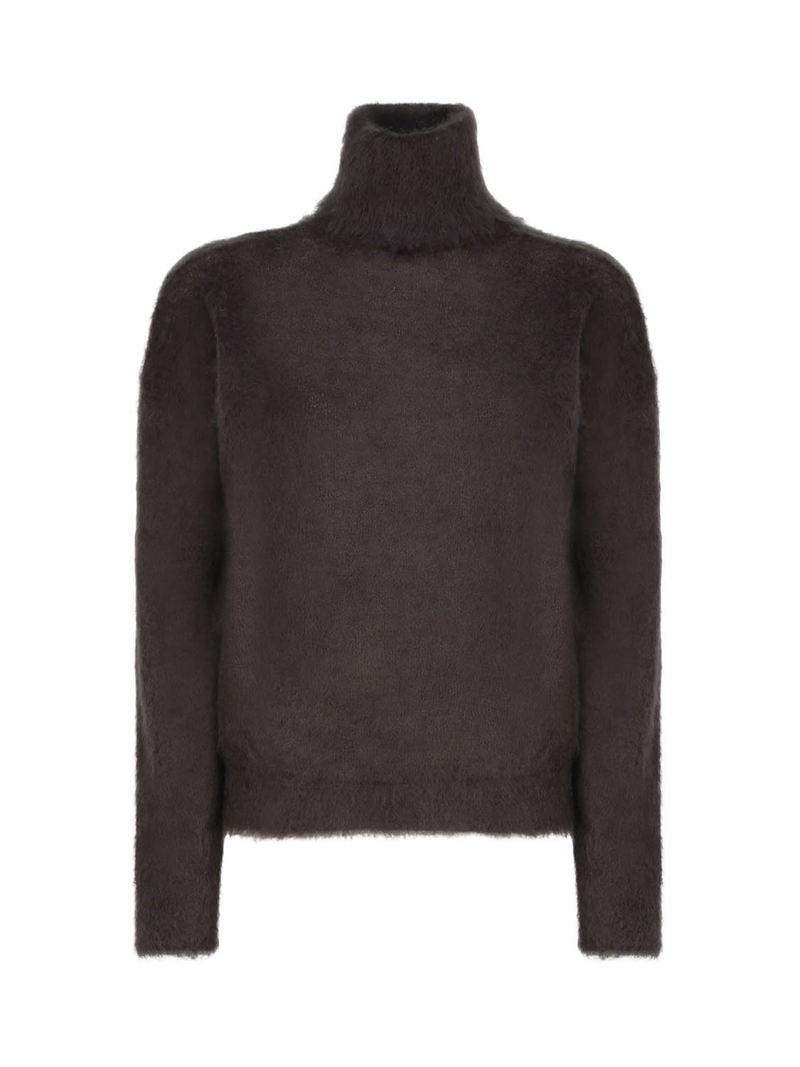 Saint Laurent Mohair Turtleneck Sweater In Brown