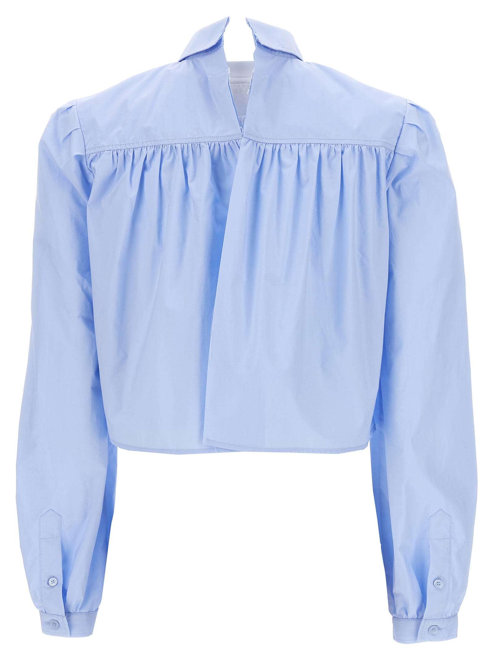 Shop Mm6 Maison Margiela Cropped Poplin Shirt In Light Blue