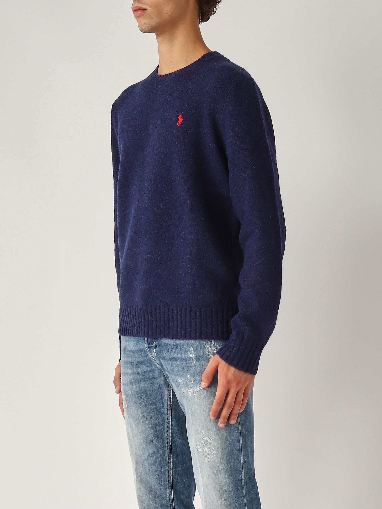 Shop Polo Ralph Lauren Maglia Uomo Effetto Texture Sweater In Navy