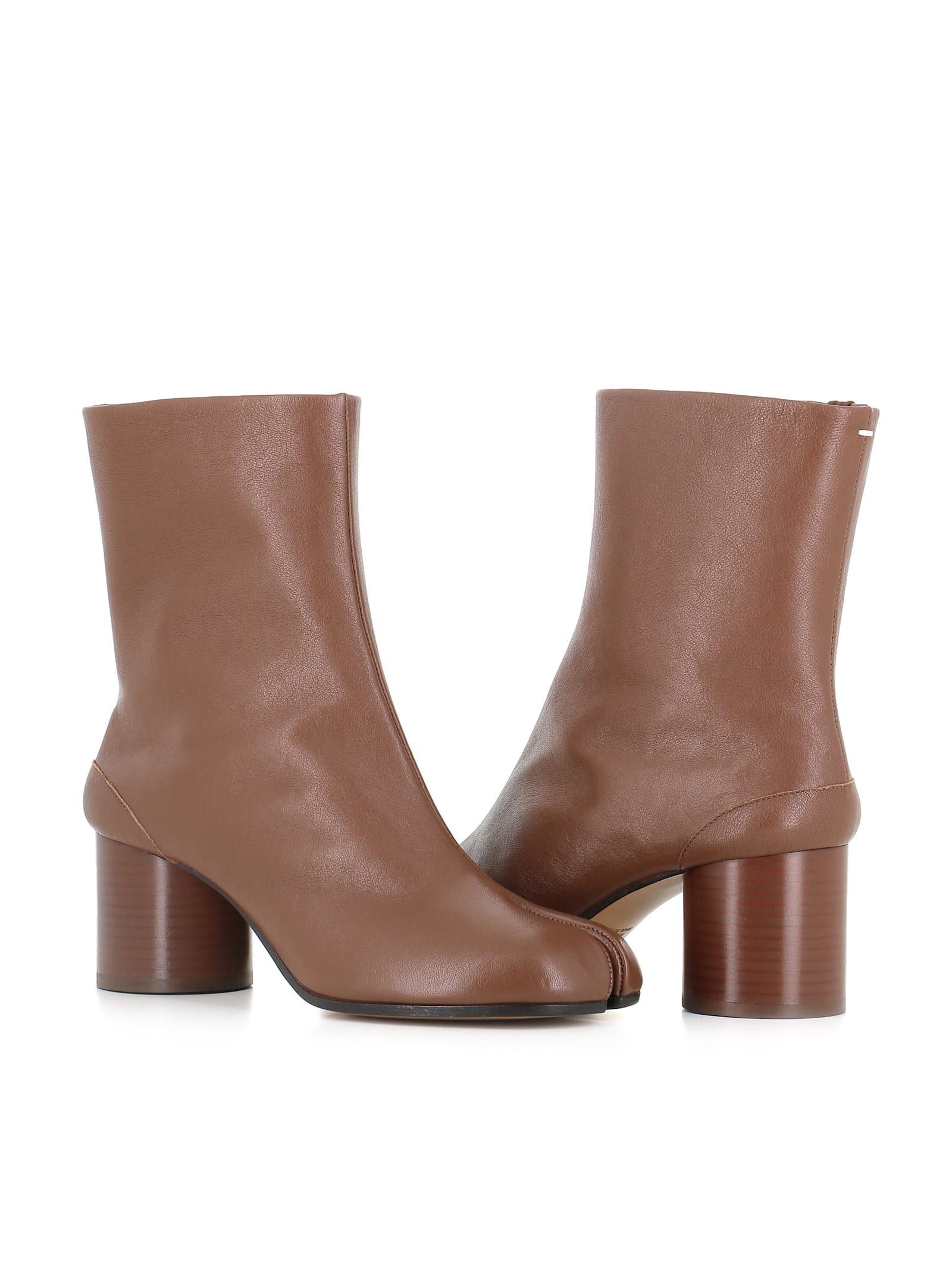Maison Margiela Tabi High Heels Ankle Boots In Brown Leather In Brown