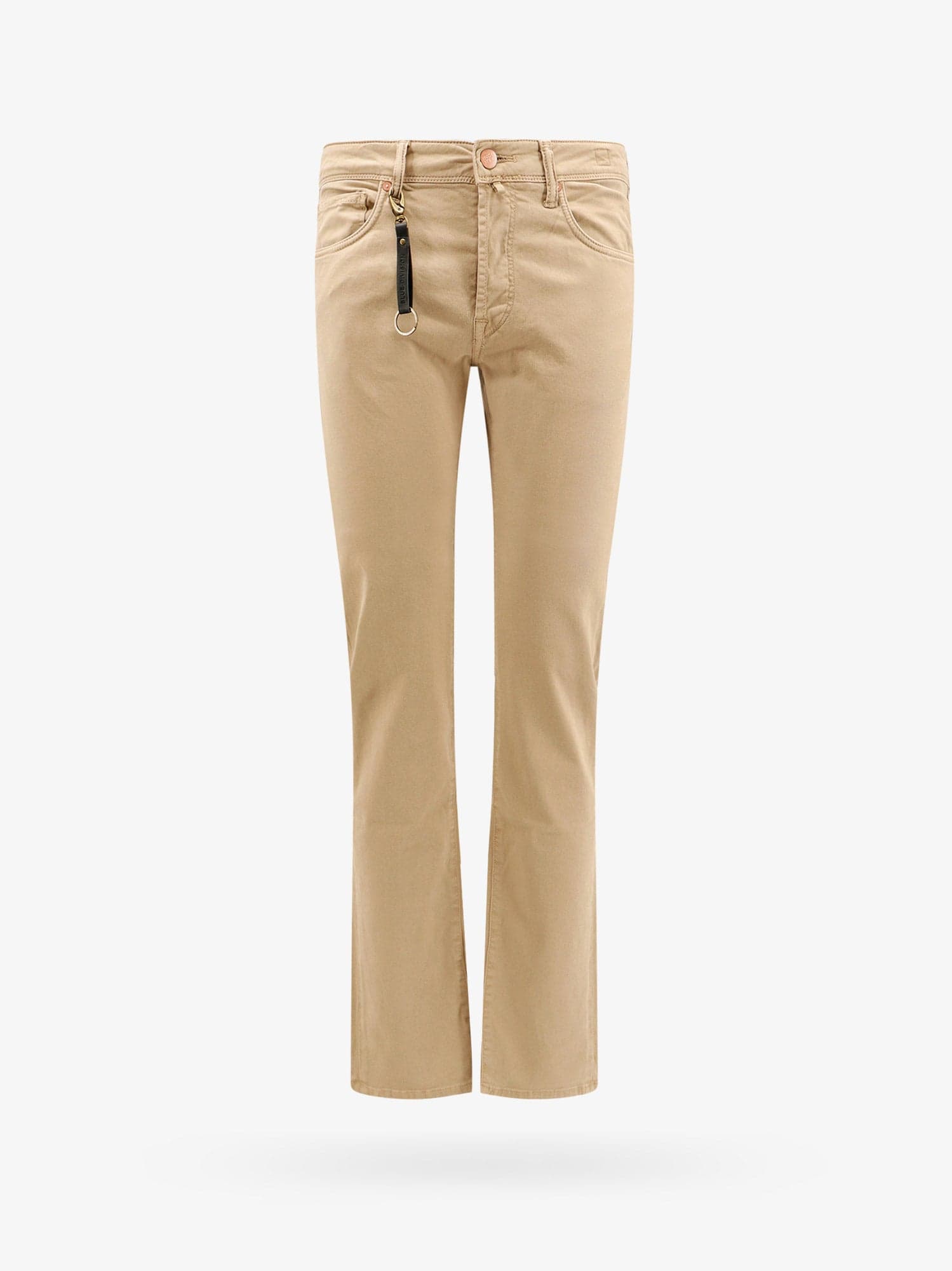 Incotex Stretch Cotton Trouser With Back Suede Logo Patch In Beige