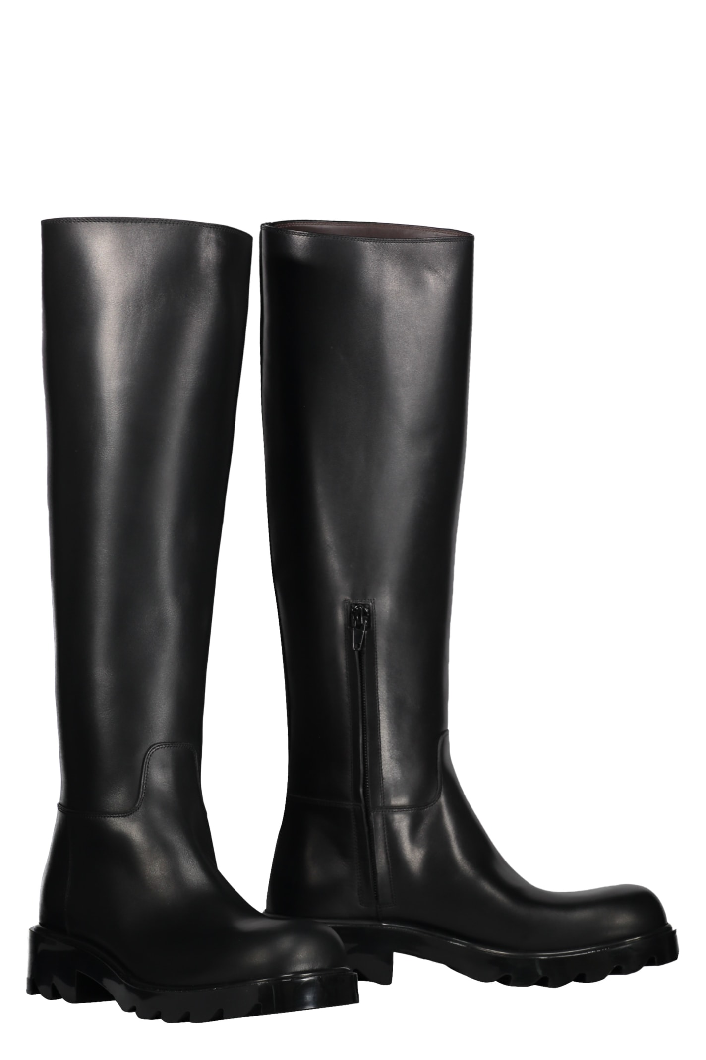 Bottega Veneta Shibuya Leather Knee Boots In Black