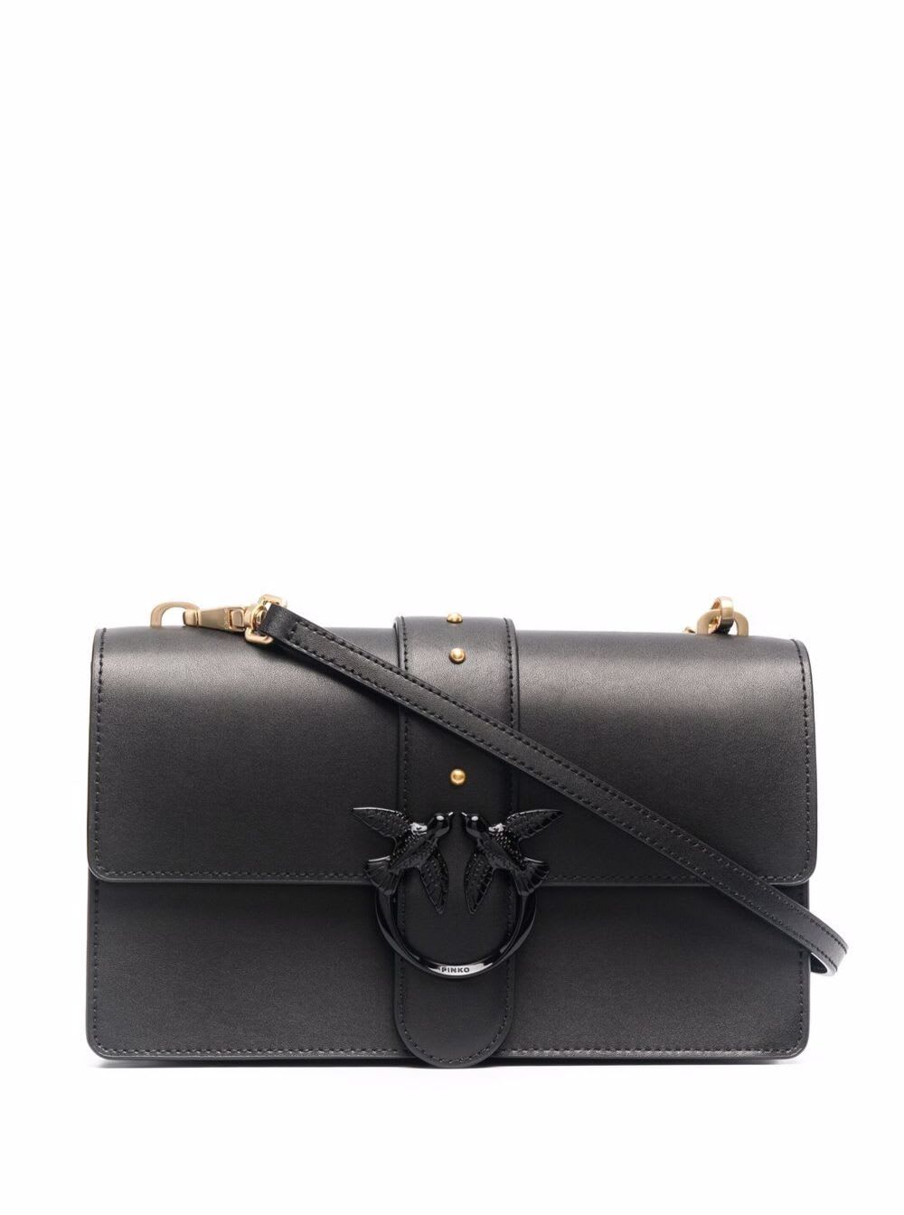 Pinko Black Leather Crossbody Bag With Chain Detail And Logo