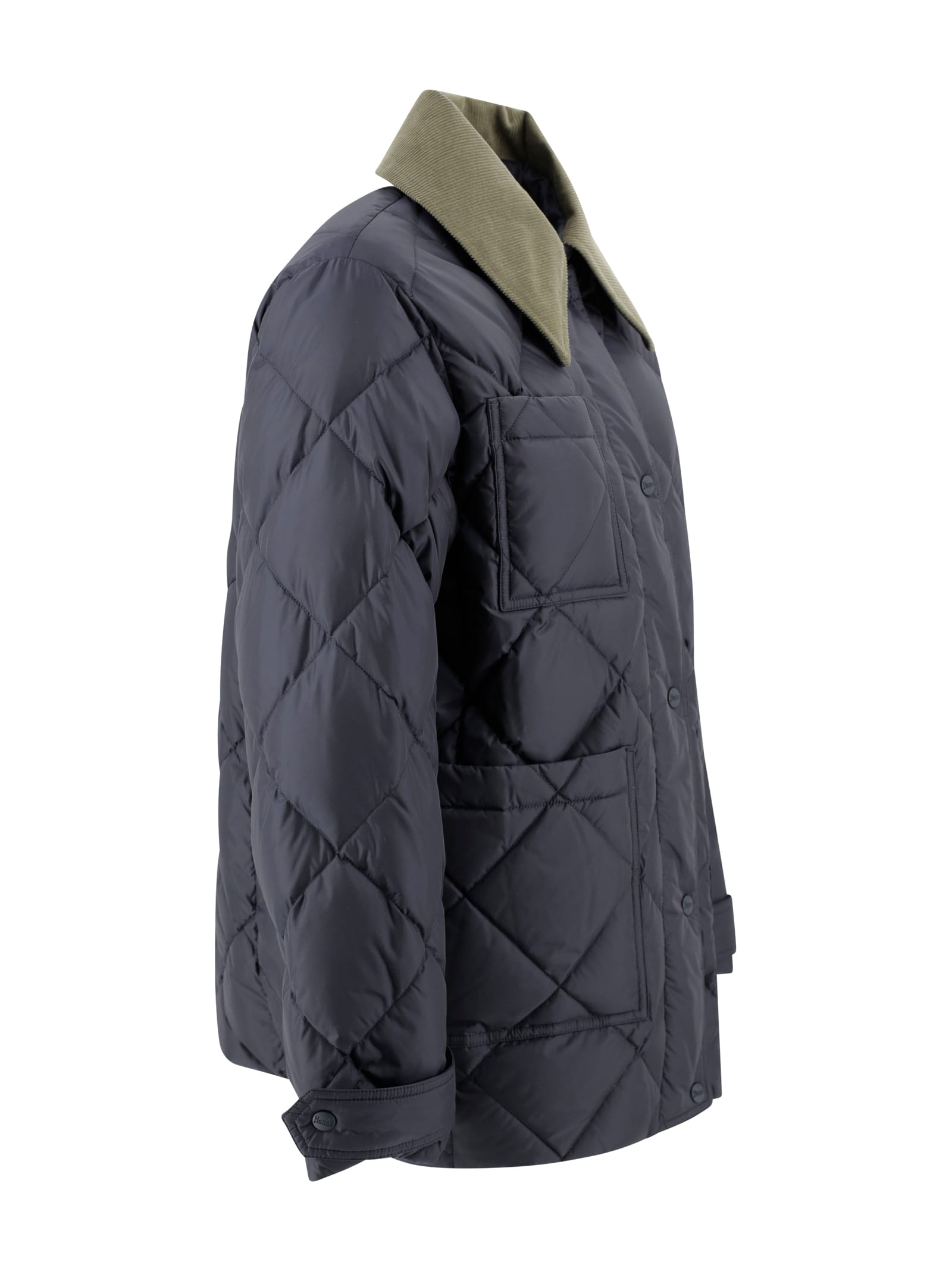 Herno Quilted Jacket Velvet Collar In Blue