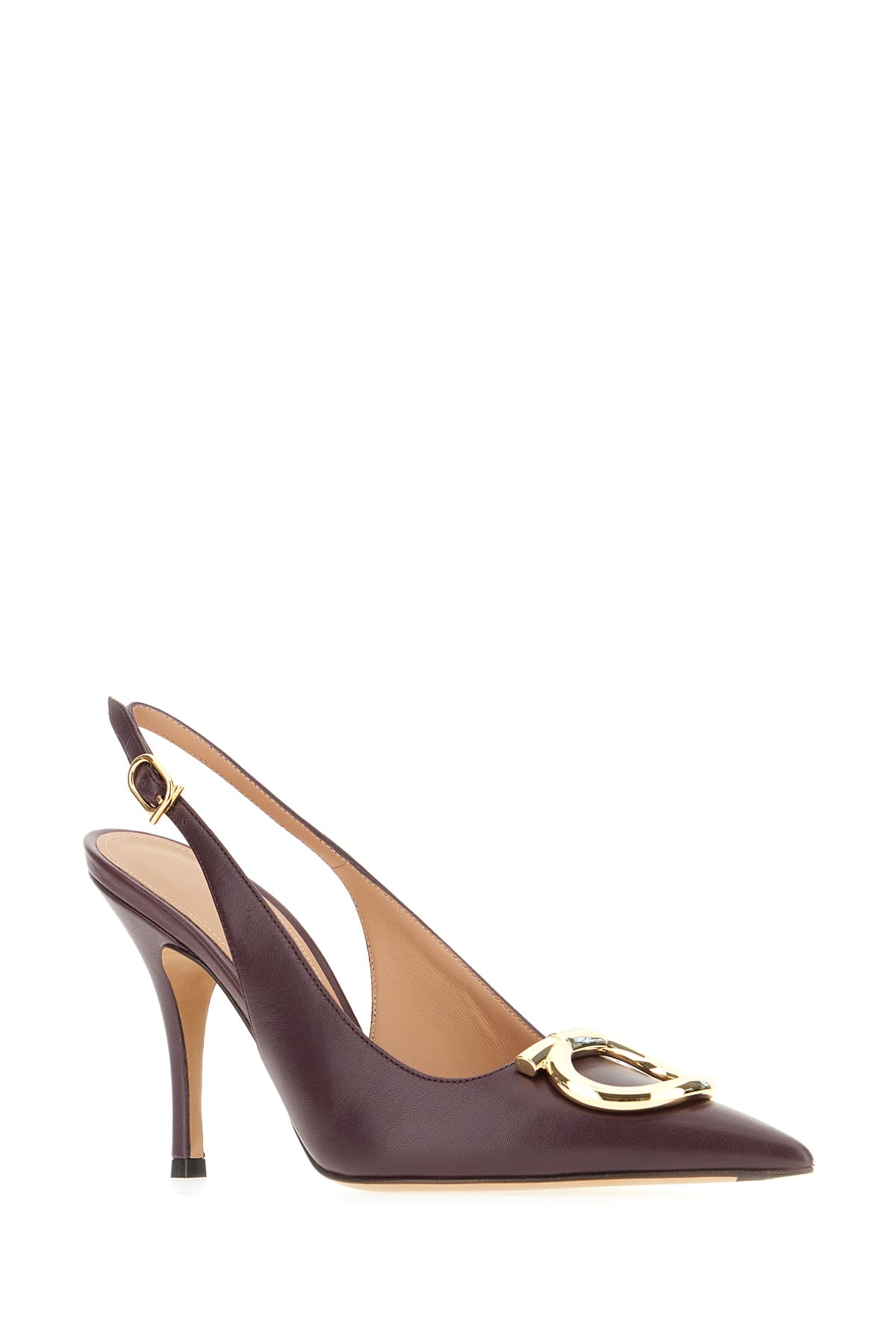 Ferragamo Sara 95 Leather Slingback High Heel In Burgundy