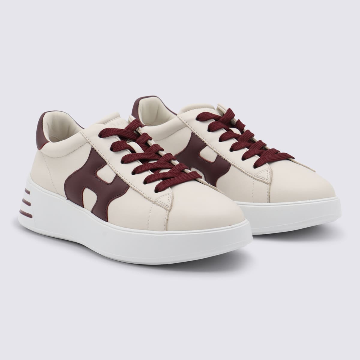 Hogan H564 Ivory Leather Low-top Sneakers In Burgundy