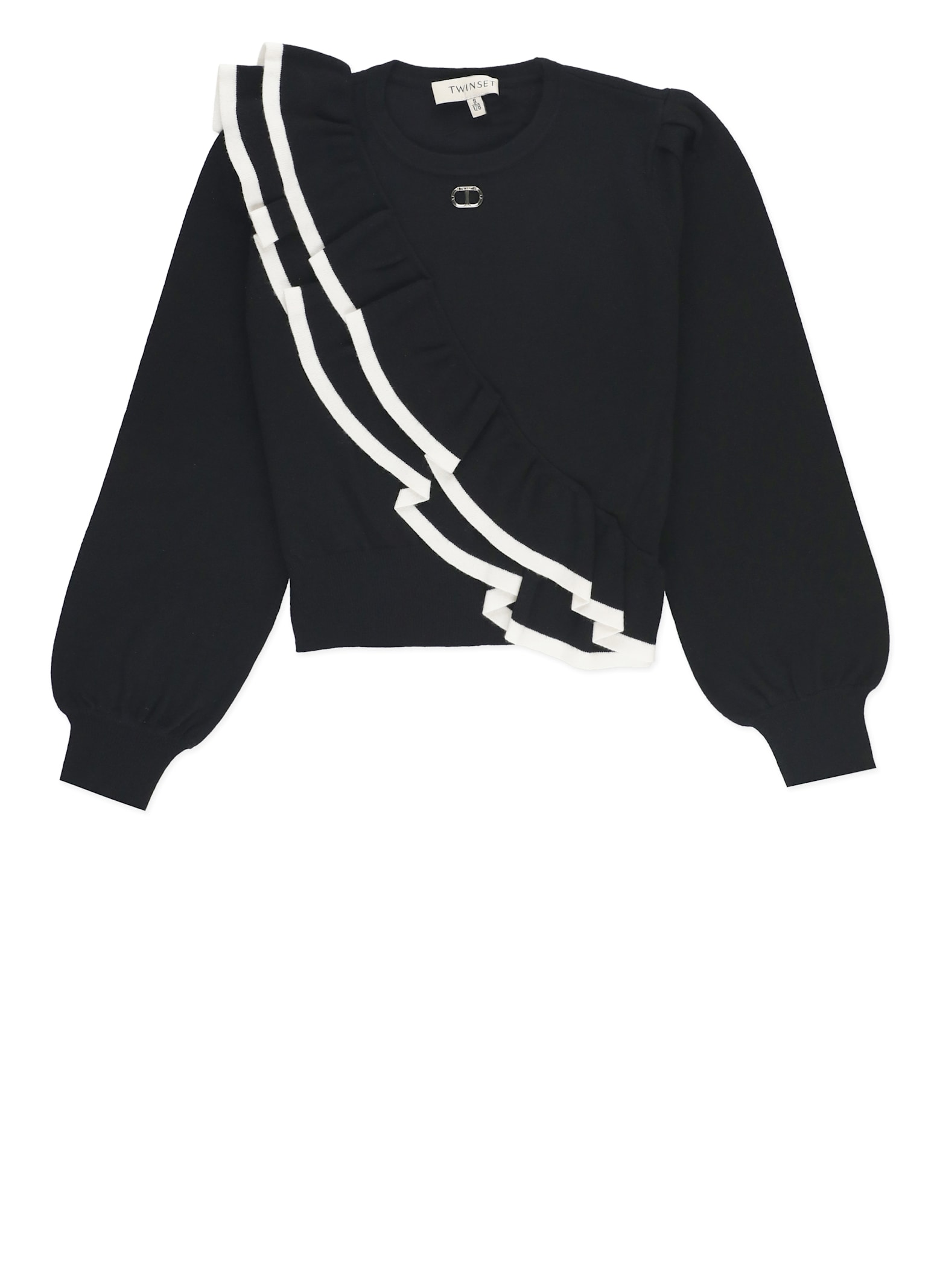 Twinset Double Flounce Long Sleeve Jumper In Black