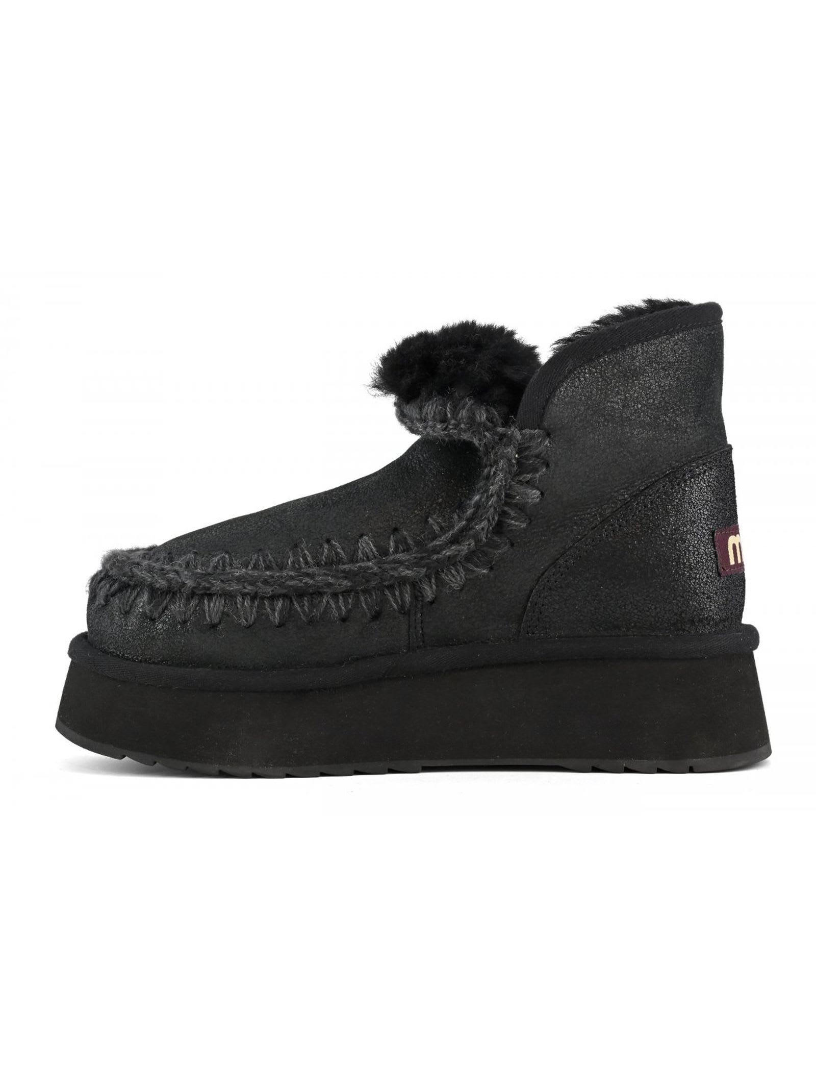 Shop Mou Mini Eskimo Platform Boot In Cracked Black