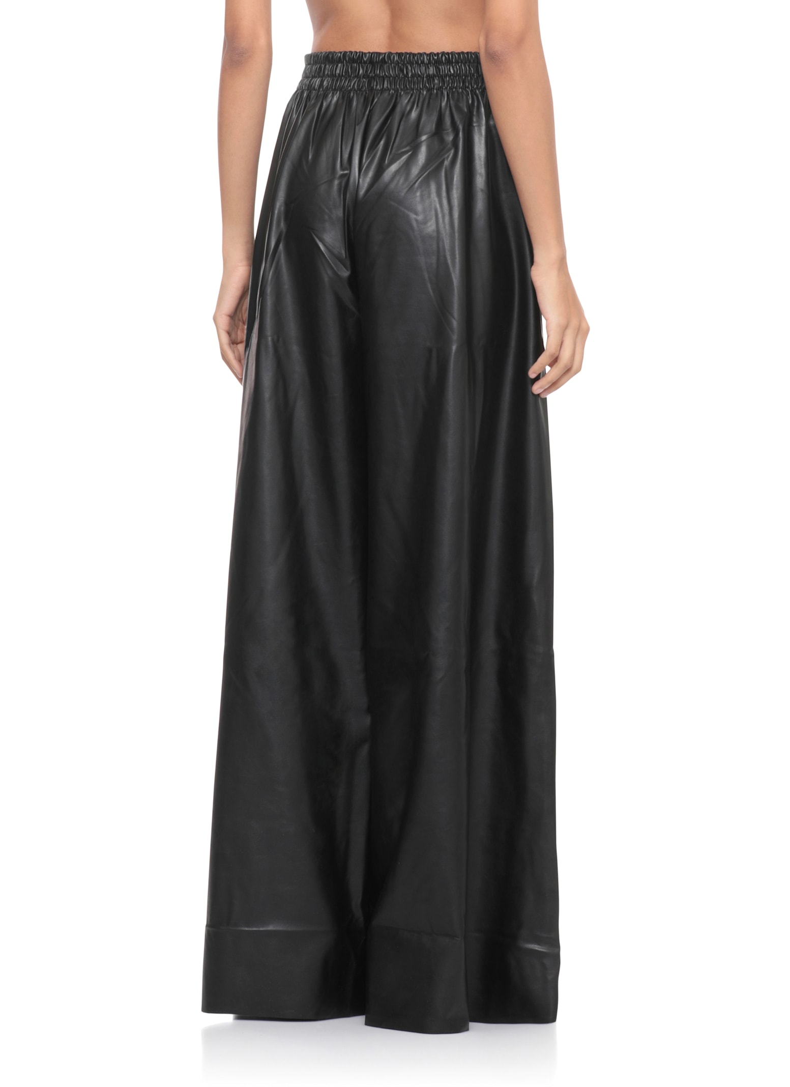 Norma Kamali Wide-leg Faux Leather Trousers And Pockets In Black